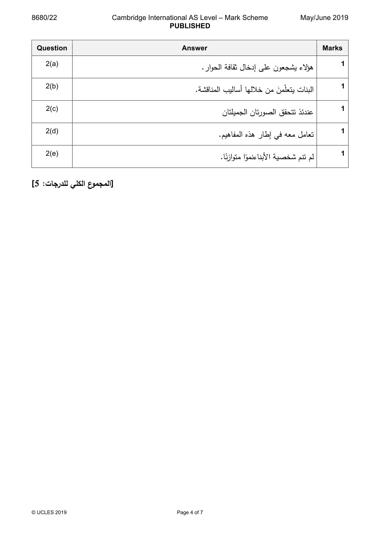 Mark scheme, page 4 of 7
