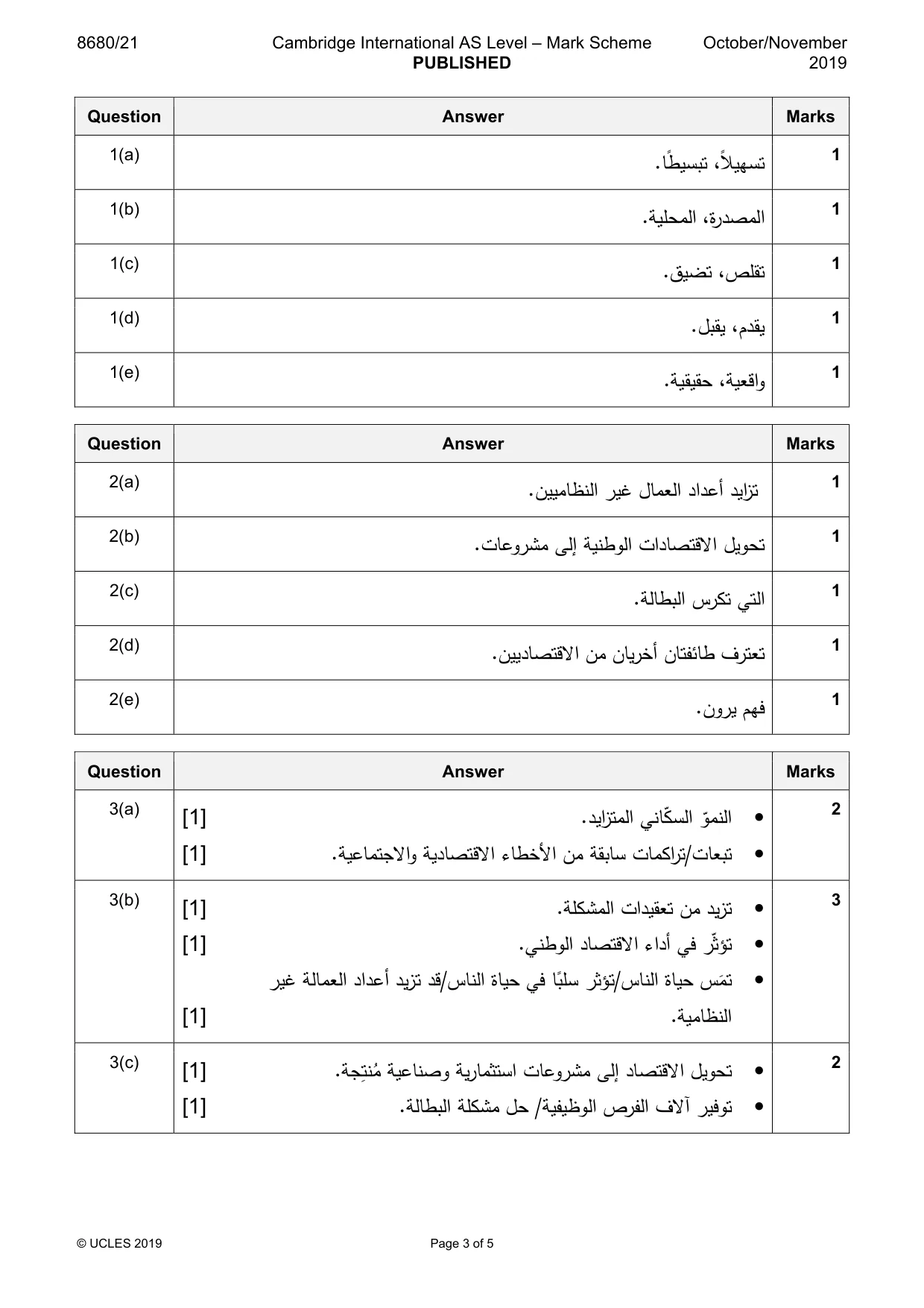 Mark scheme, page 3 of 5