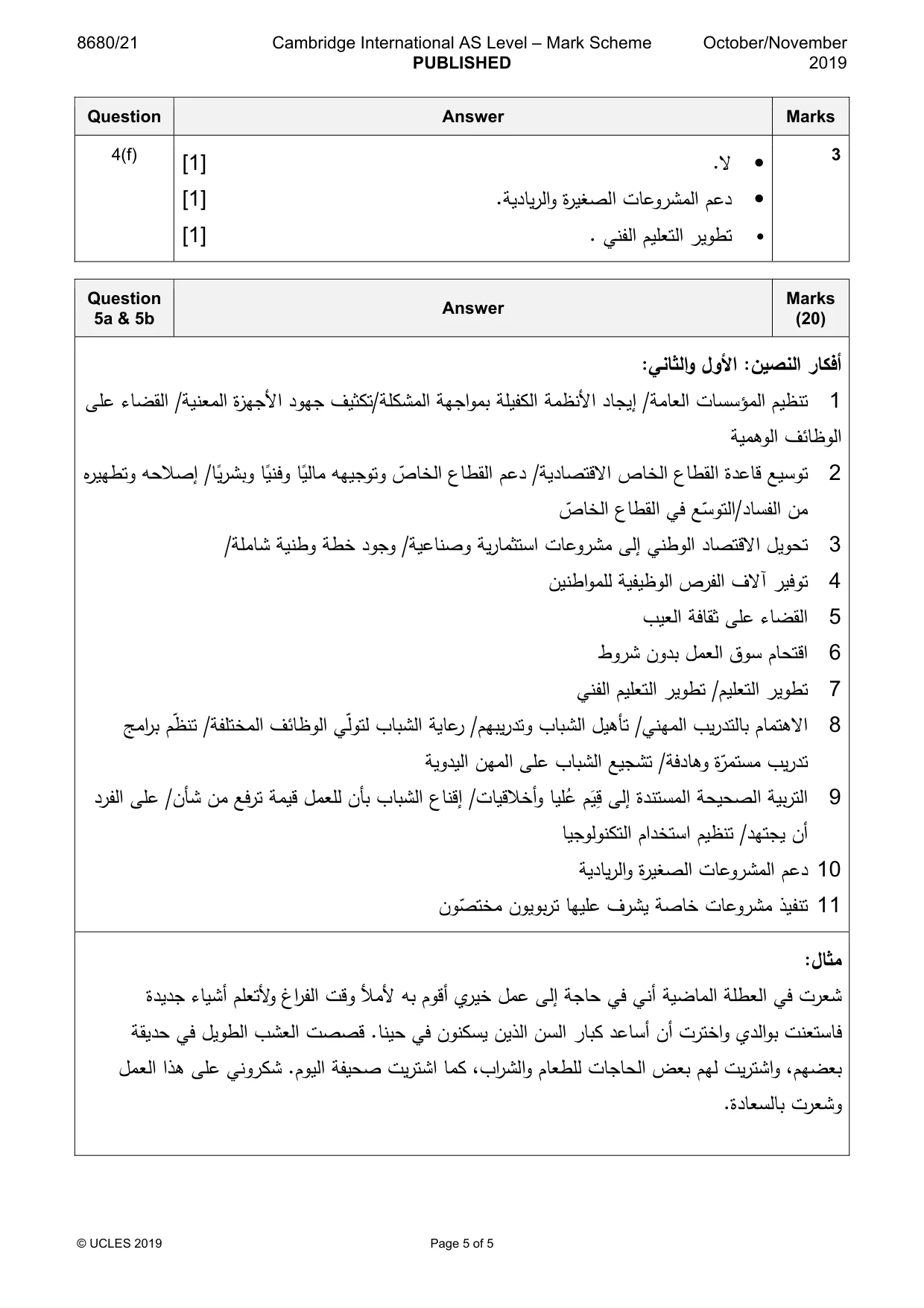 Mark scheme, page 5 of 5