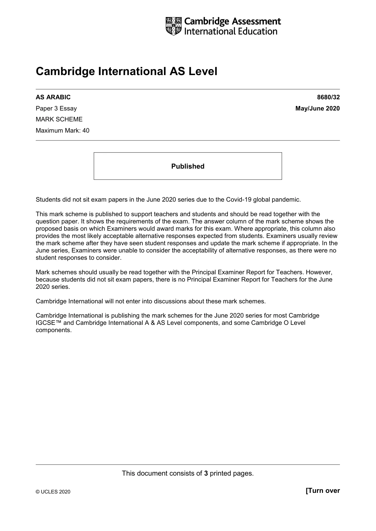 Mark scheme, page 1 of 3
