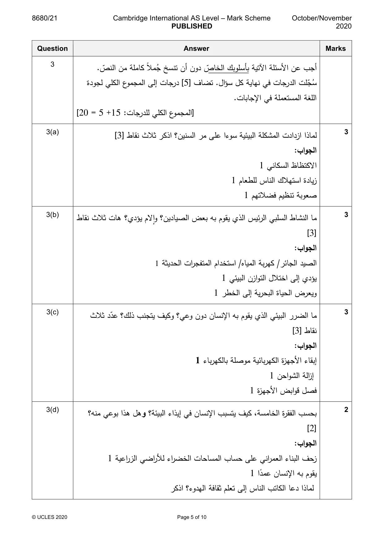Mark scheme, page 5 of 10