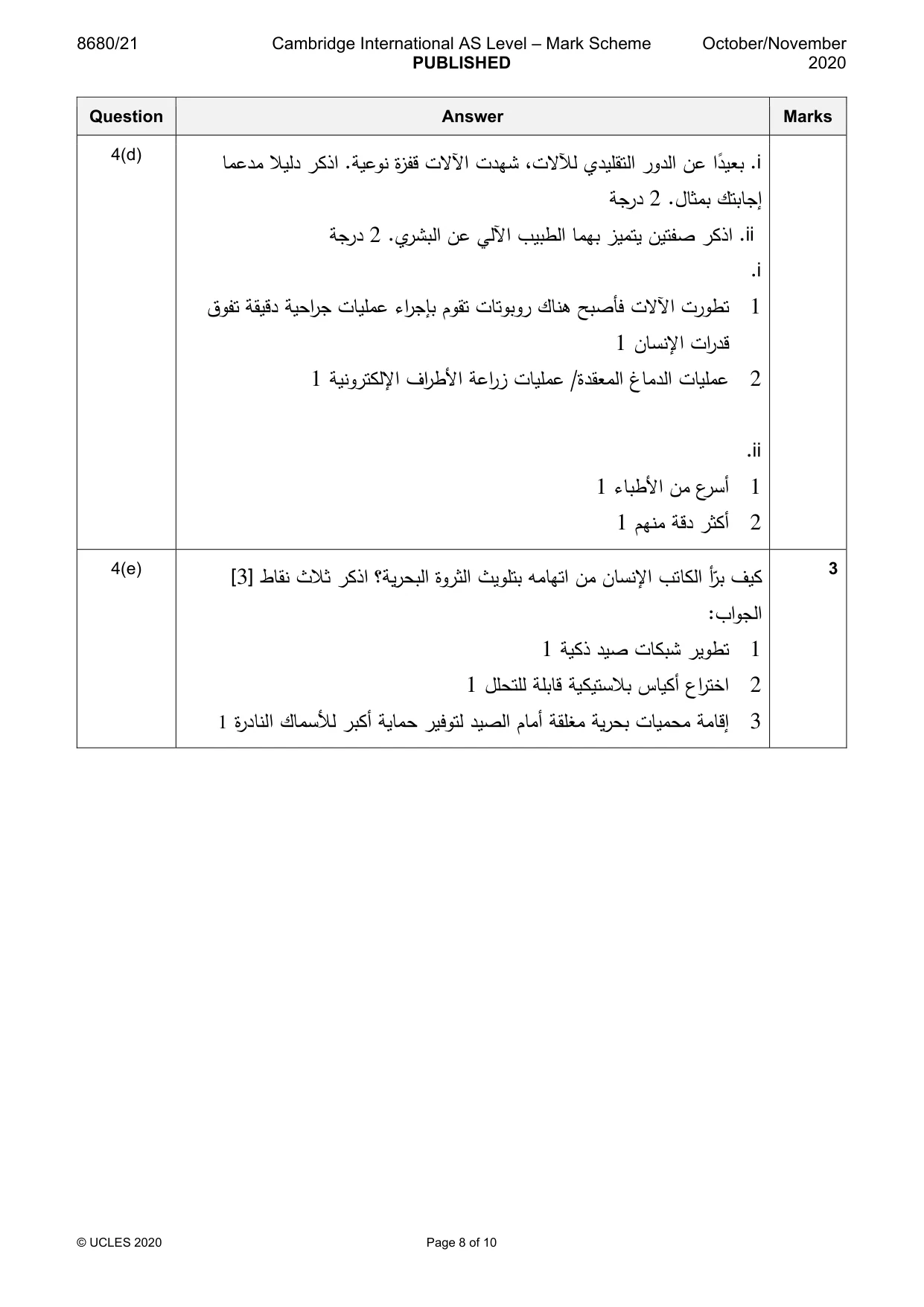 Mark scheme, page 8 of 10