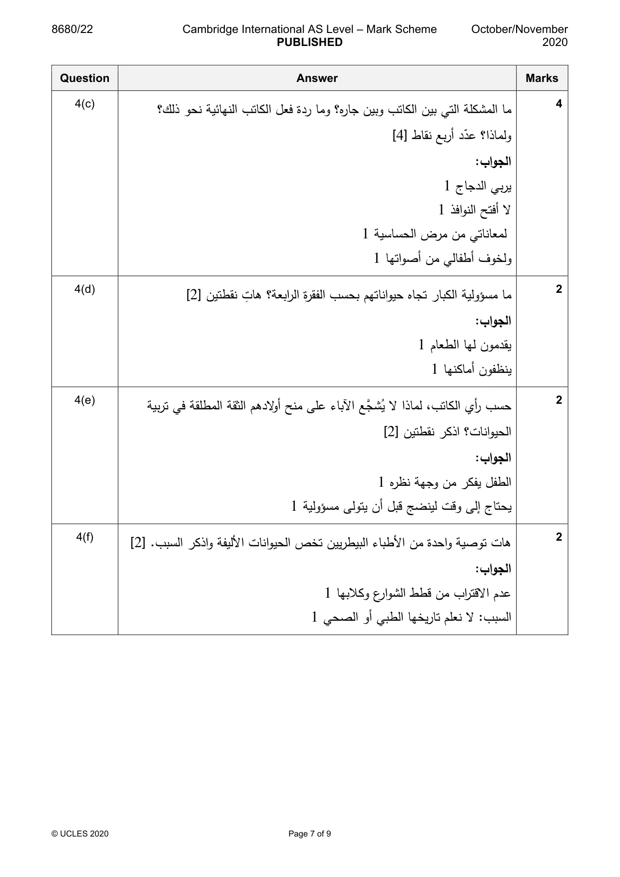 Mark scheme, page 7 of 9
