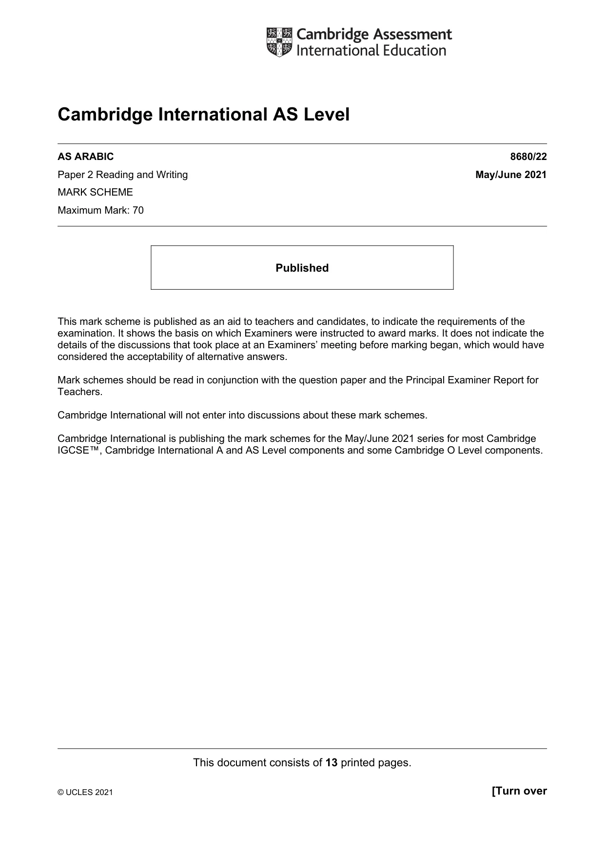 Mark scheme, page 1 of 13