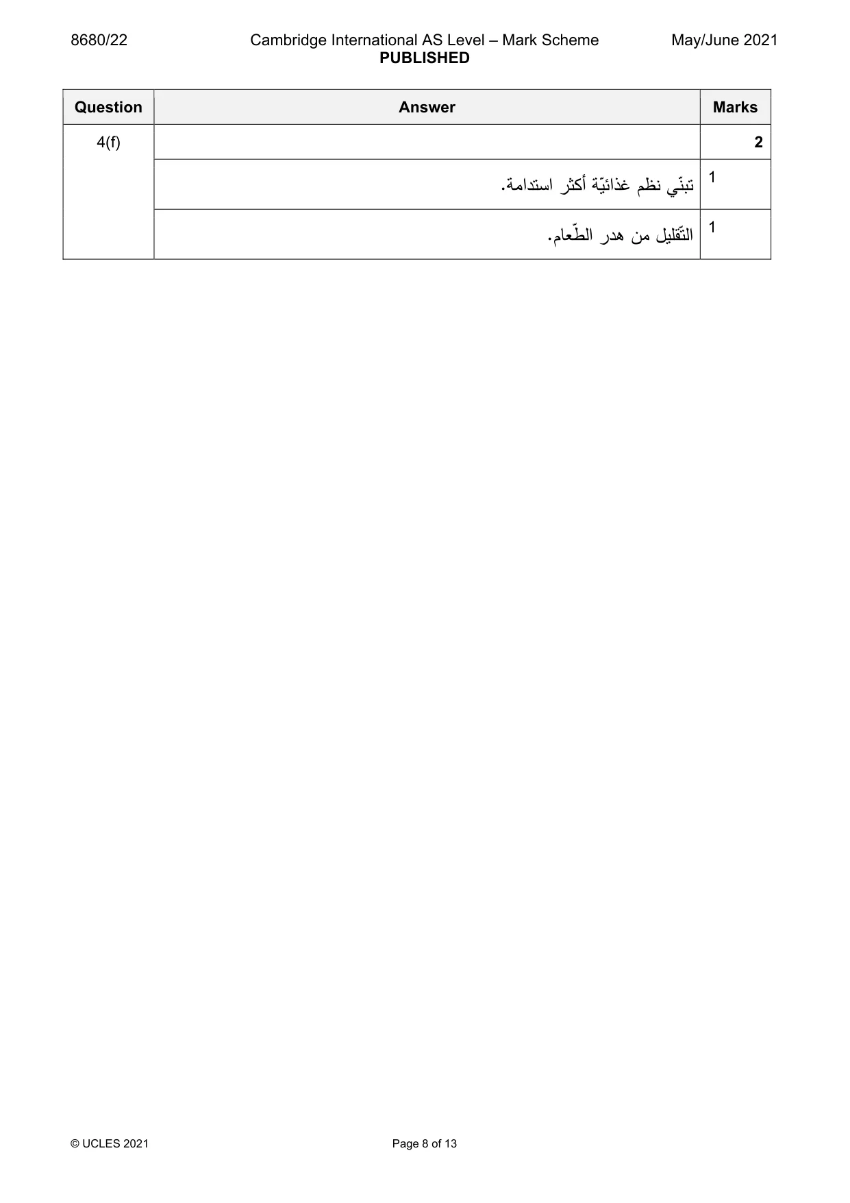 Mark scheme, page 8 of 13