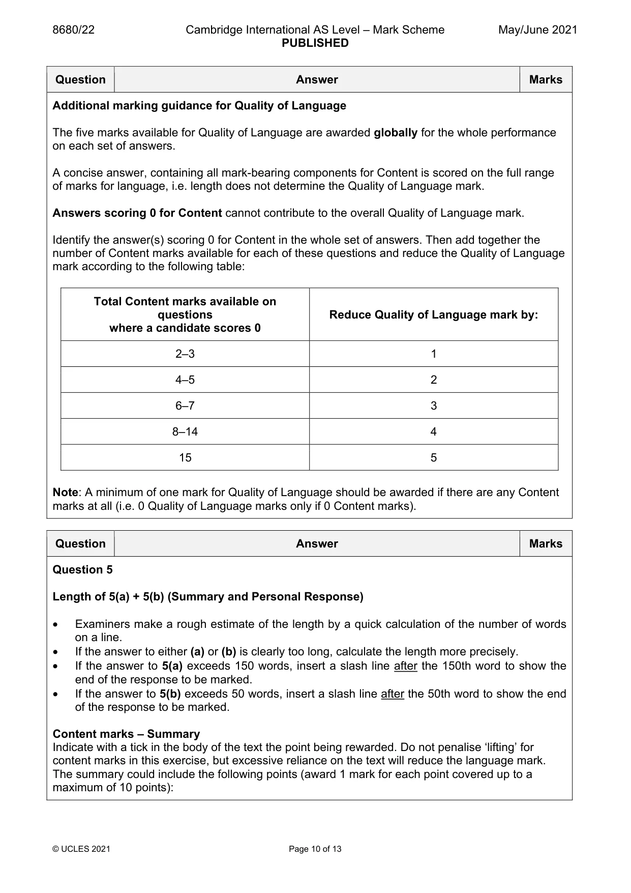 Mark scheme, page 10 of 13