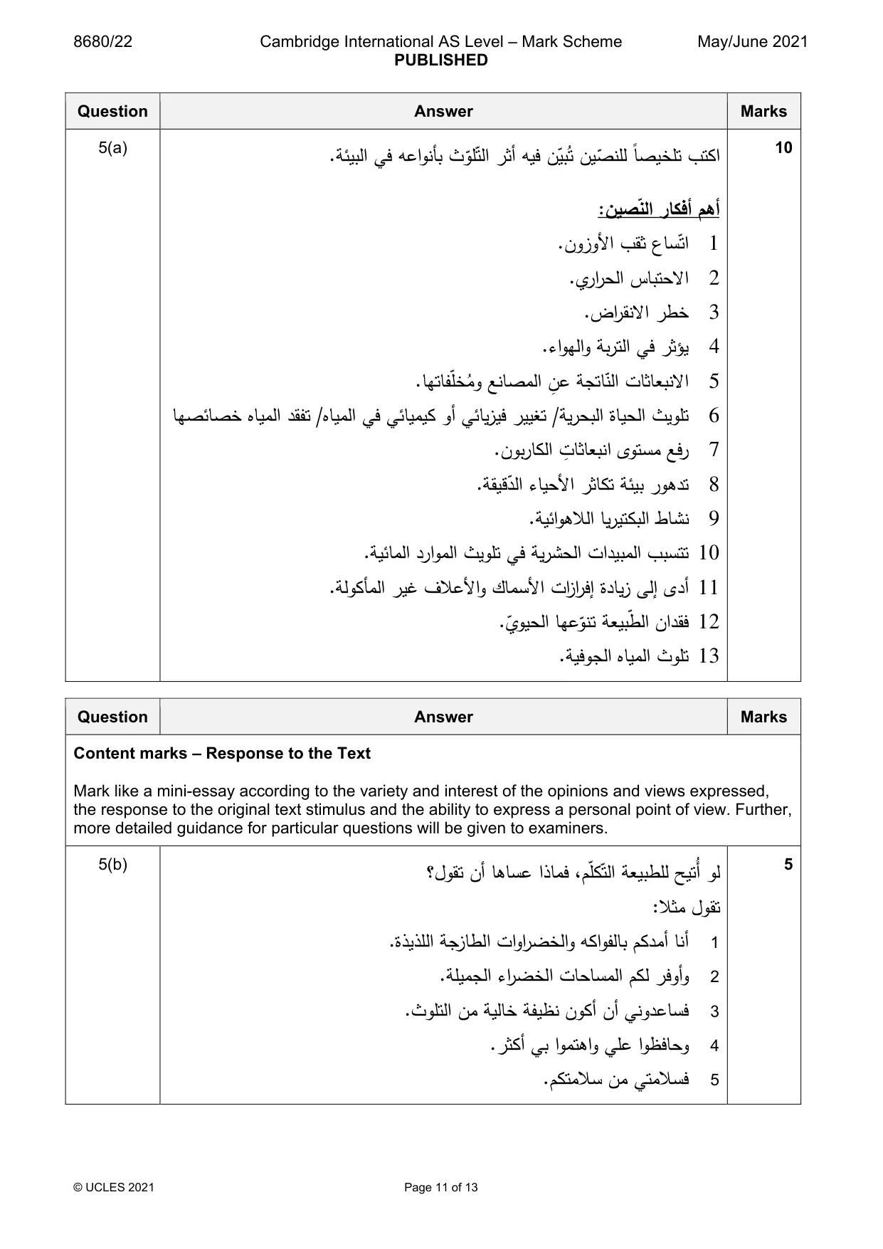 Mark scheme, page 11 of 13