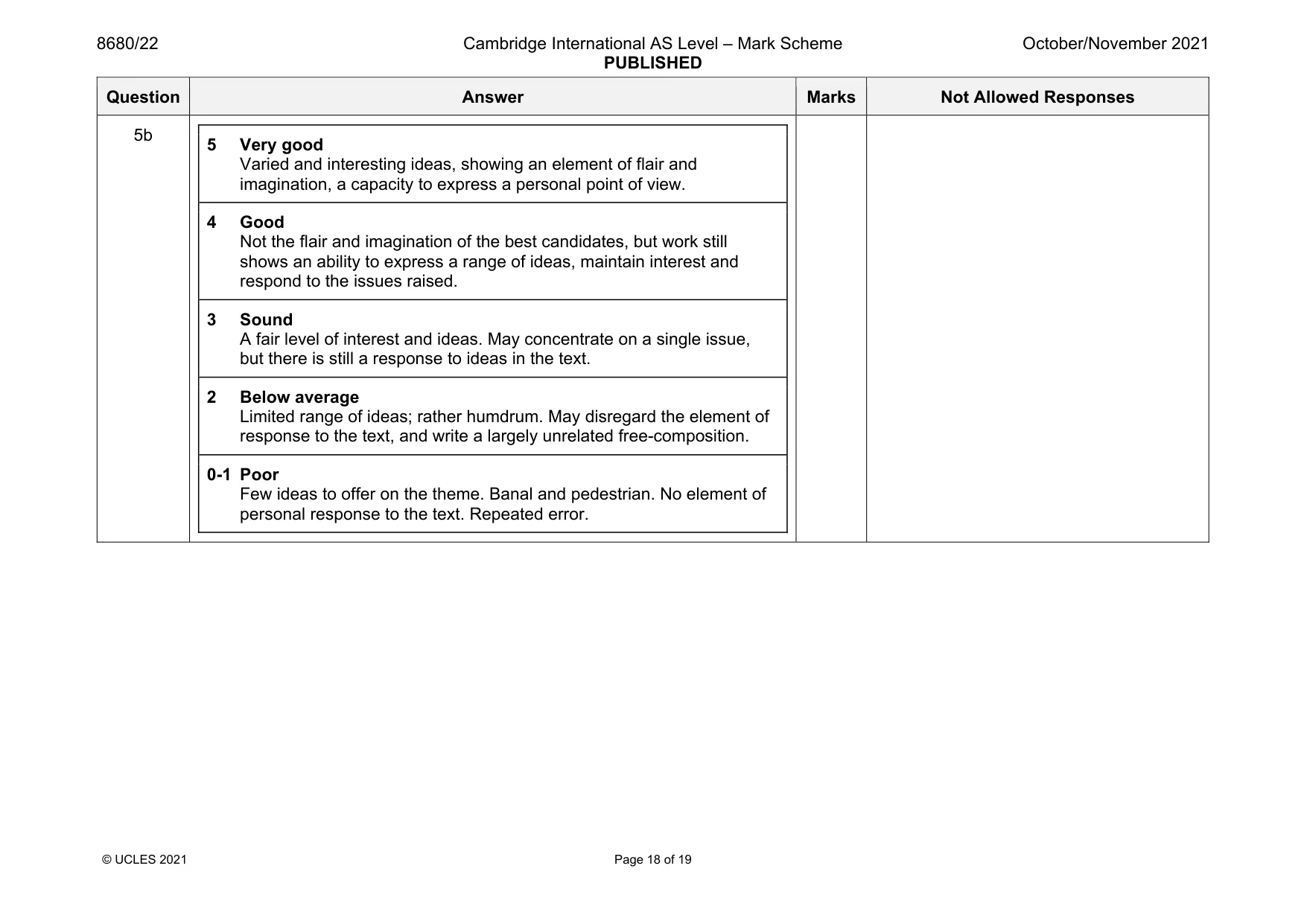 Mark scheme, page 18 of 19