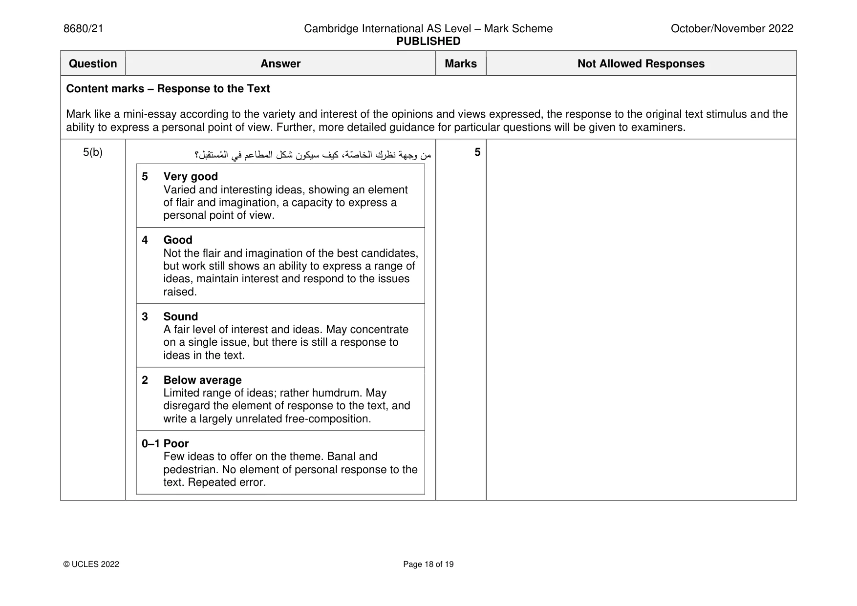 Mark scheme, page 18 of 19