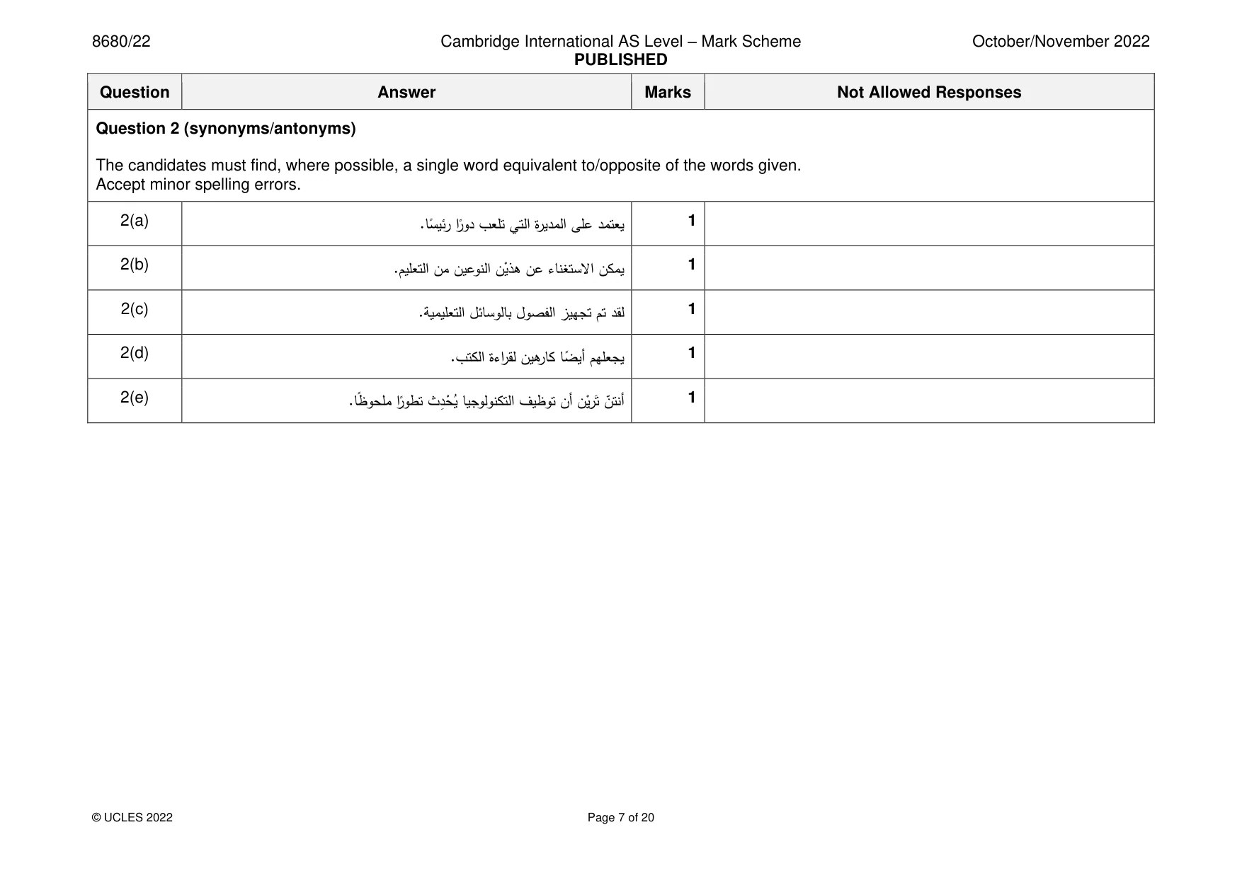 Mark scheme, page 7 of 20