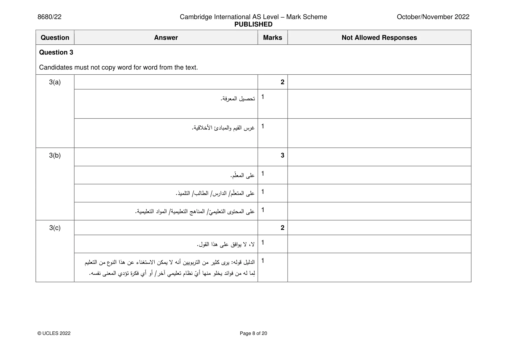 Mark scheme, page 8 of 20