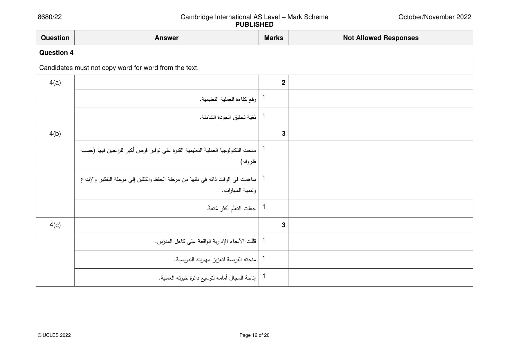 Mark scheme, page 12 of 20