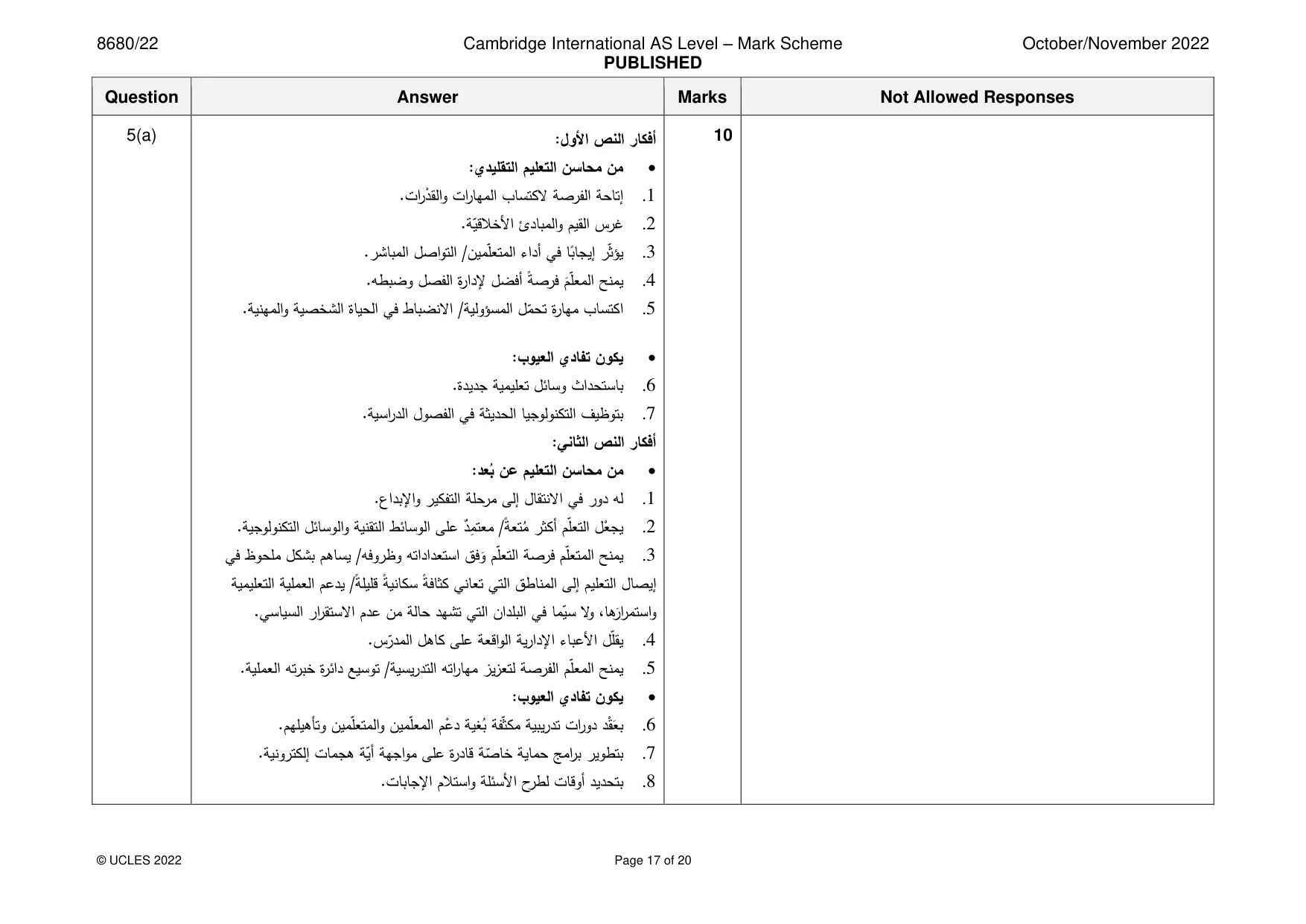 Mark scheme, page 17 of 20