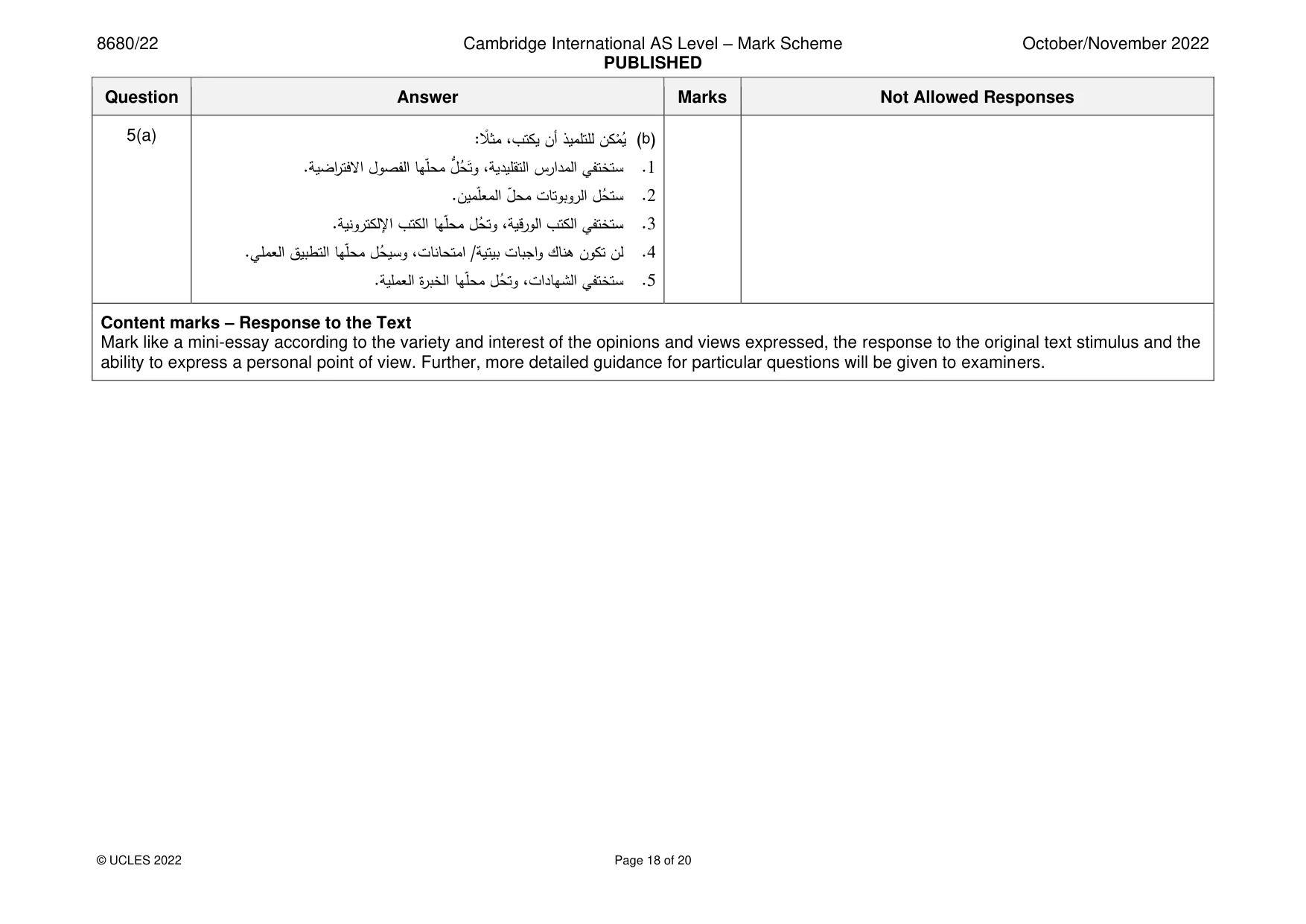 Mark scheme, page 18 of 20