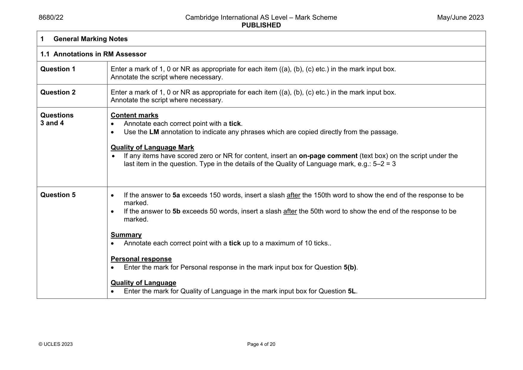 Mark scheme, page 4 of 20