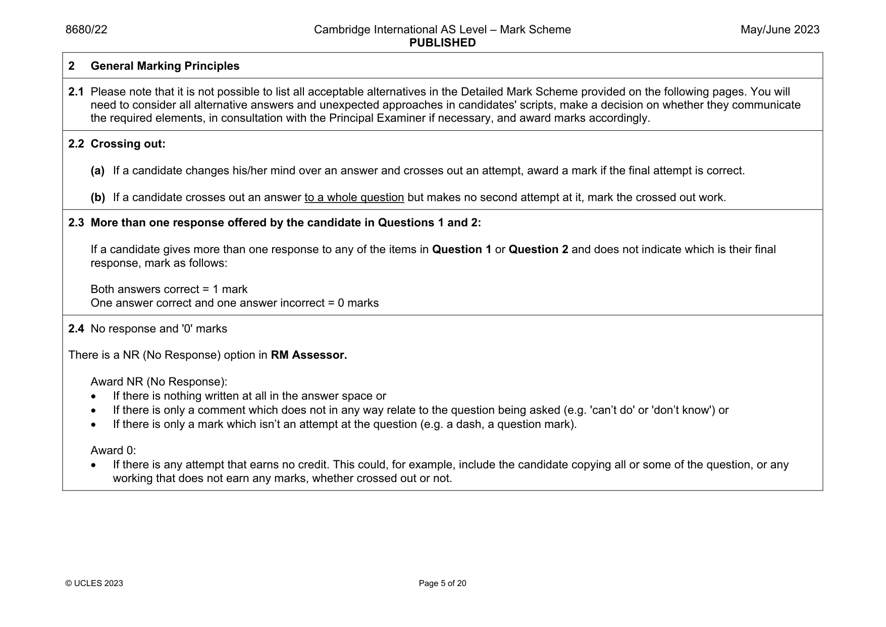 Mark scheme, page 5 of 20