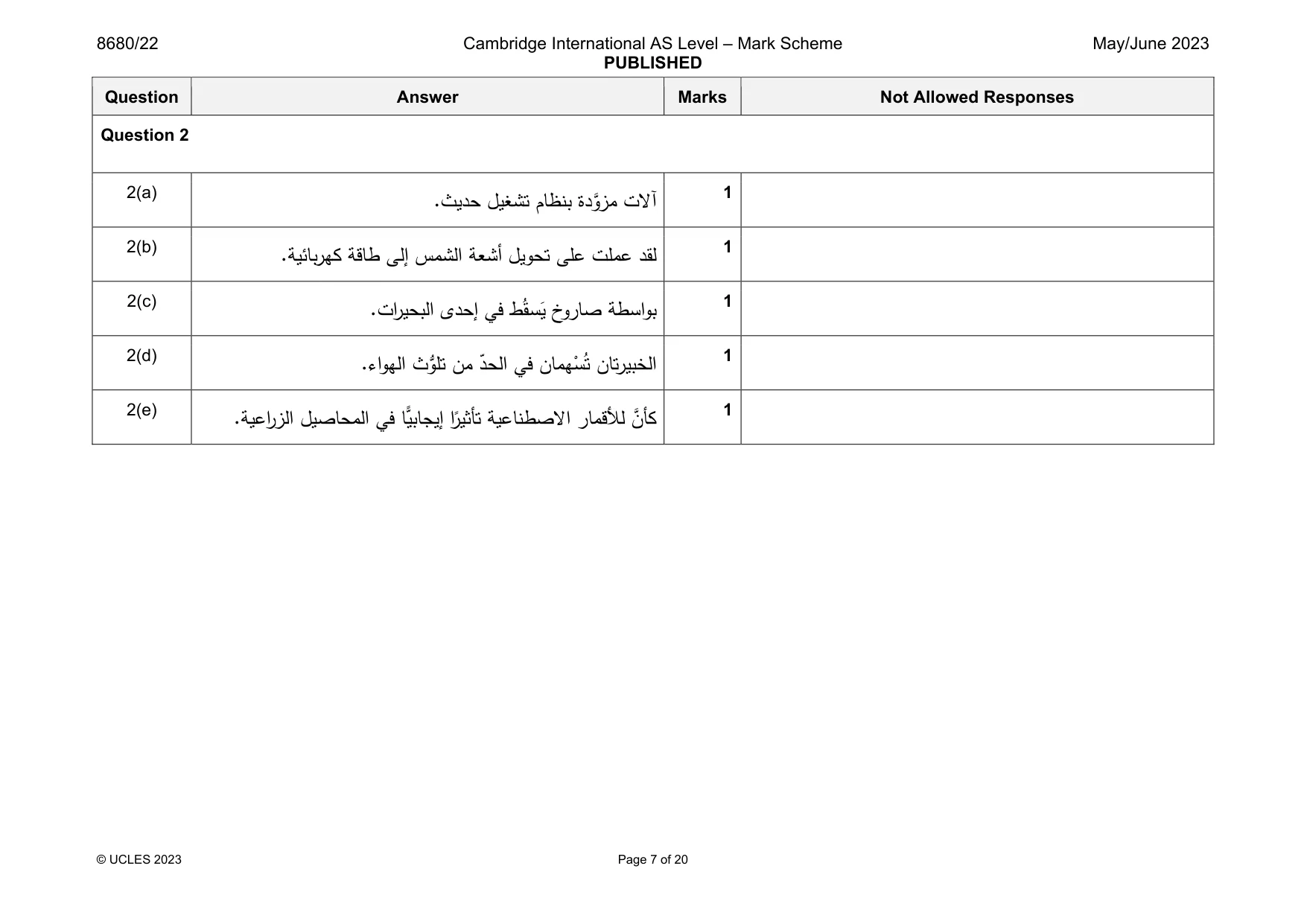 Mark scheme, page 7 of 20