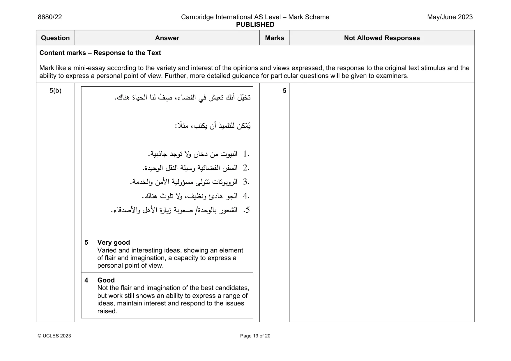 Mark scheme, page 19 of 20