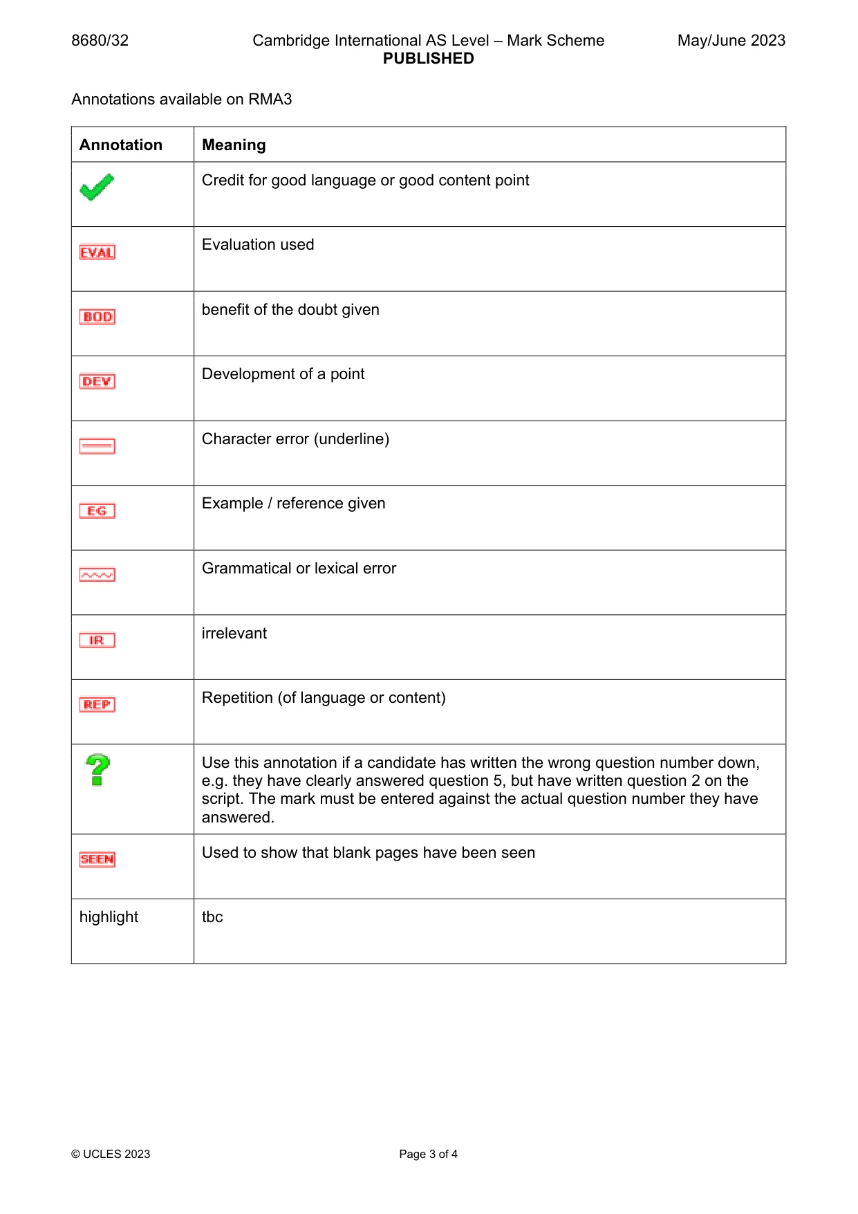 Mark scheme, page 3 of 4