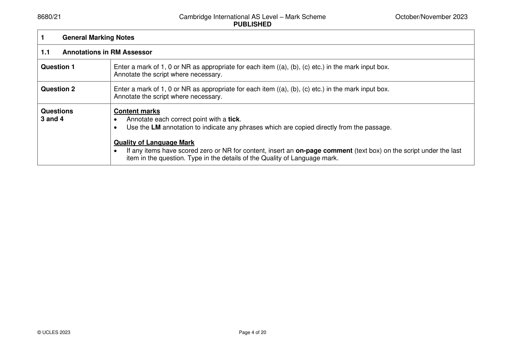 Mark scheme, page 4 of 20