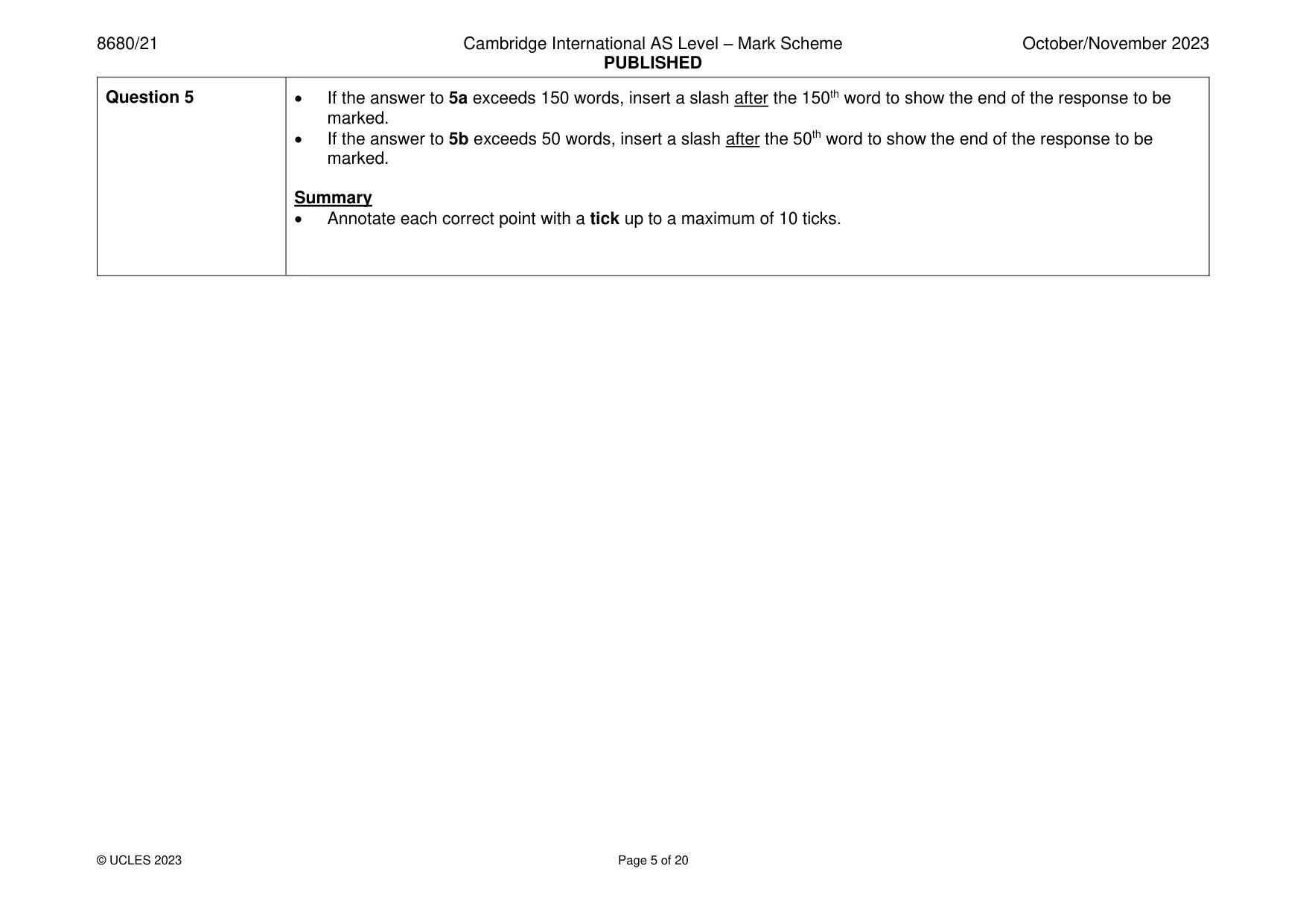 Mark scheme, page 5 of 20