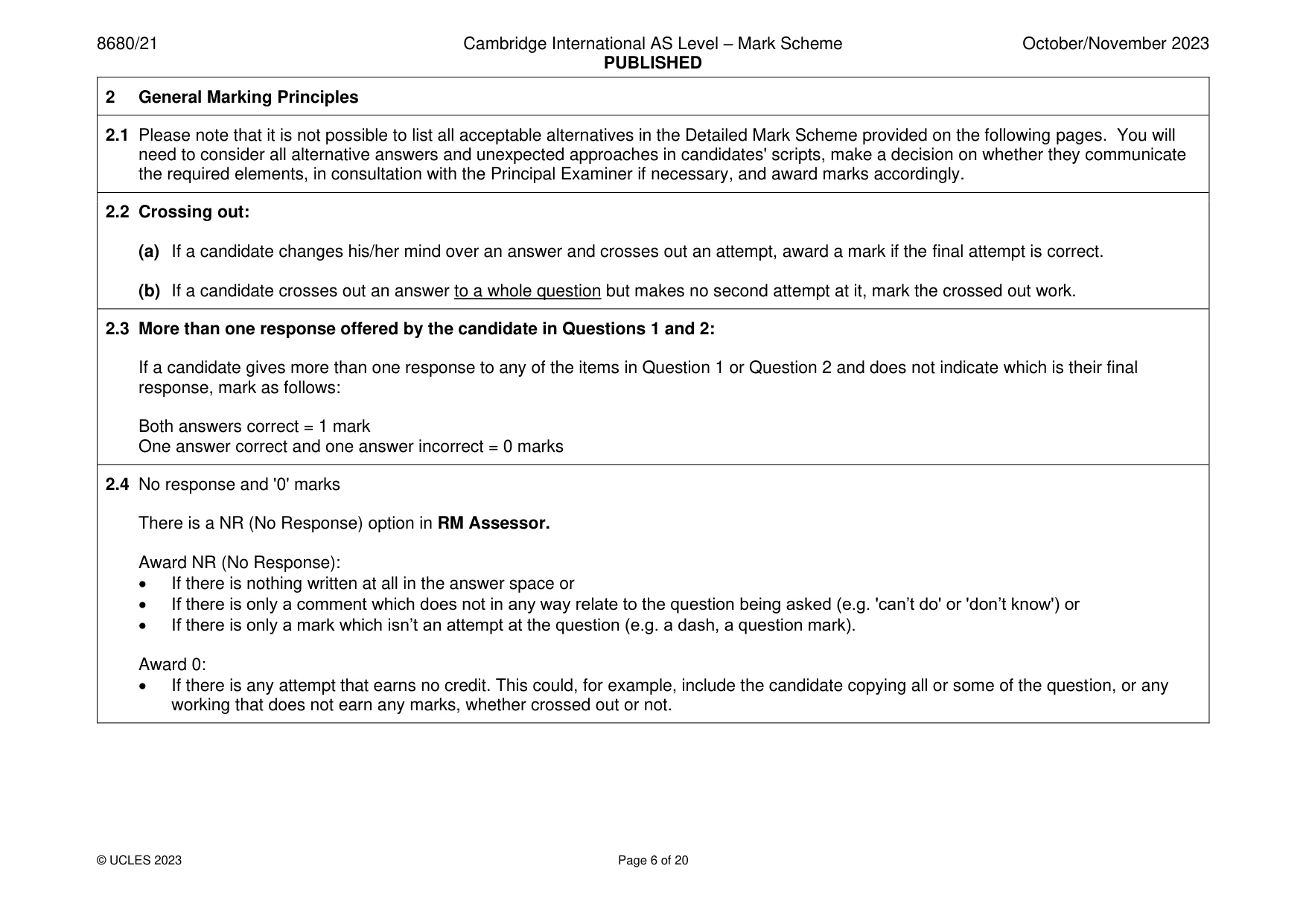 Mark scheme, page 6 of 20