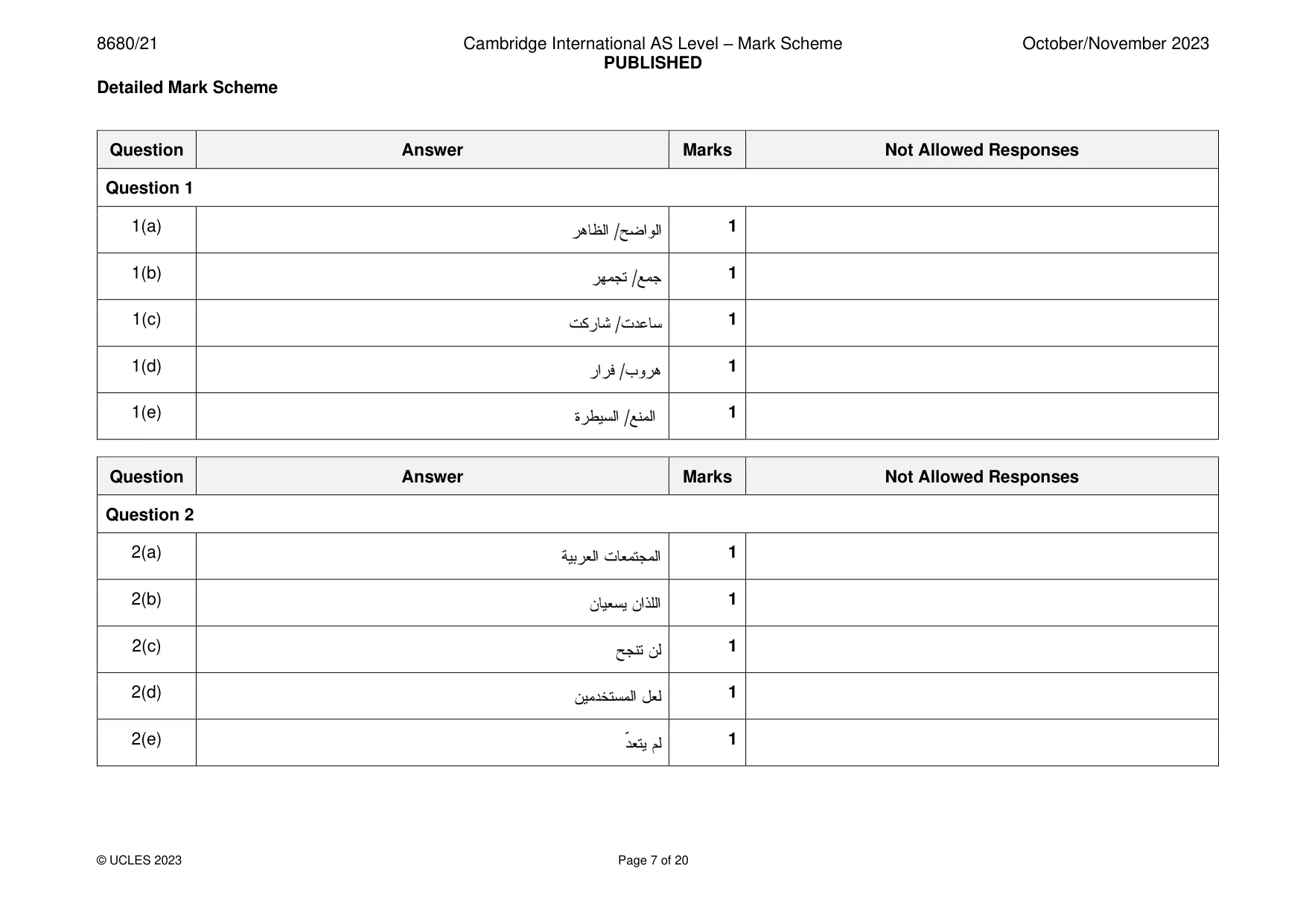 Mark scheme, page 7 of 20