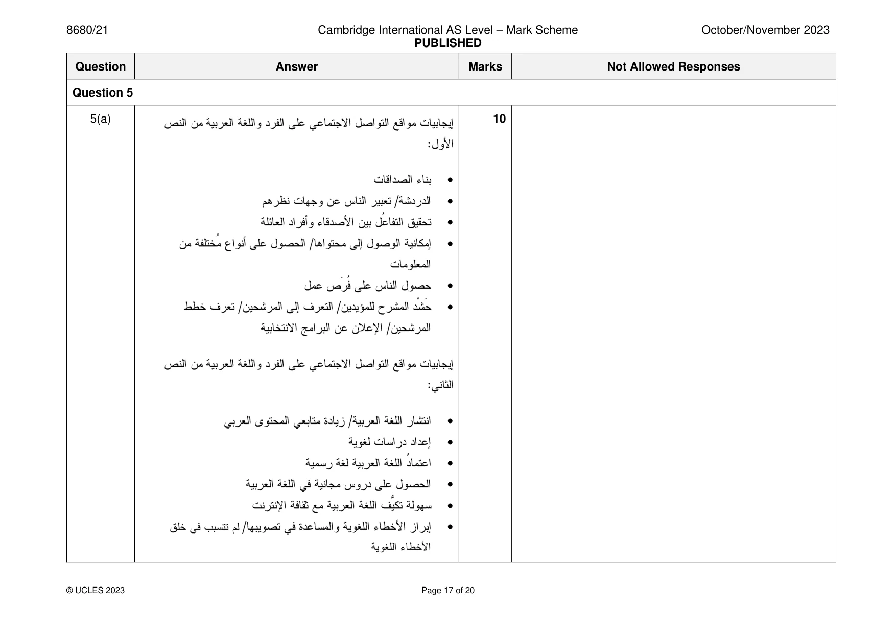 Mark scheme, page 17 of 20