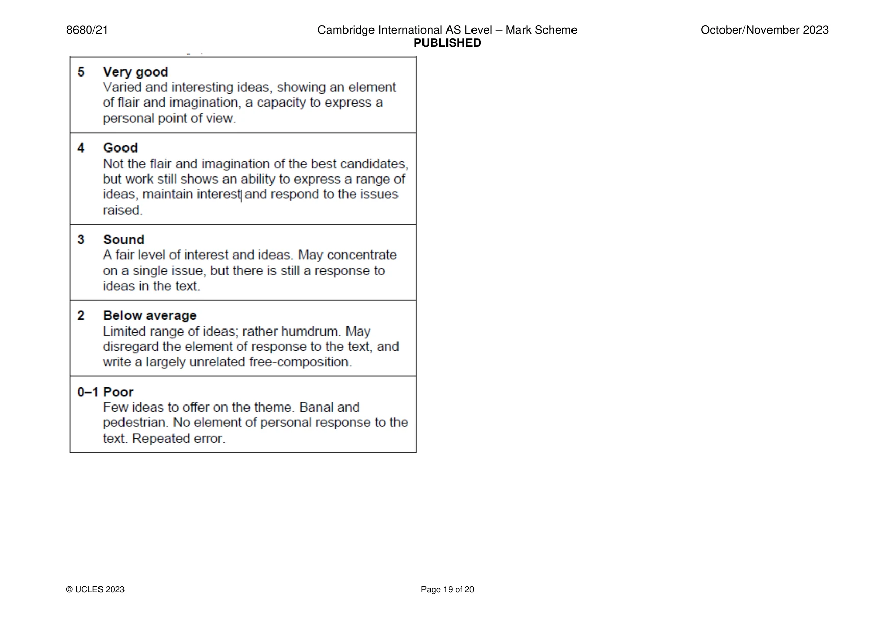 Mark scheme, page 19 of 20