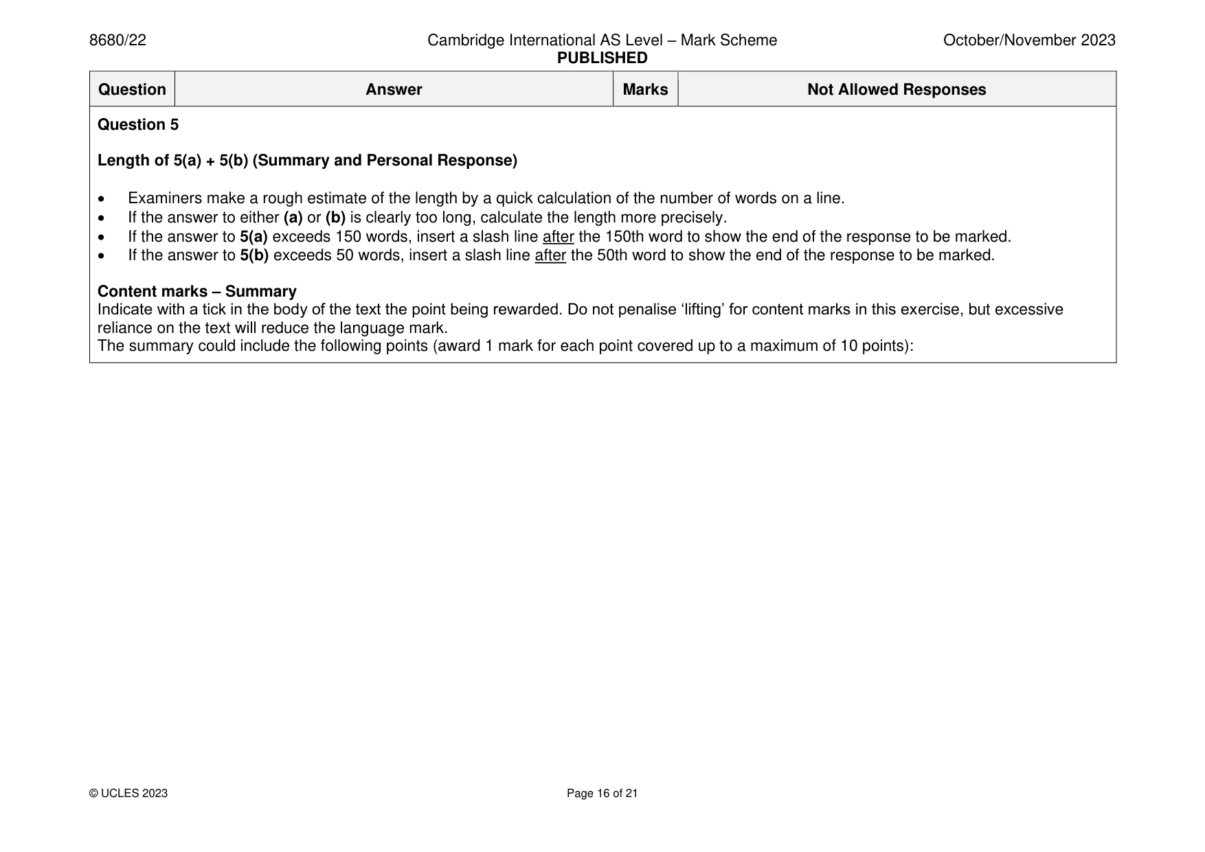 Mark scheme, page 16 of 21