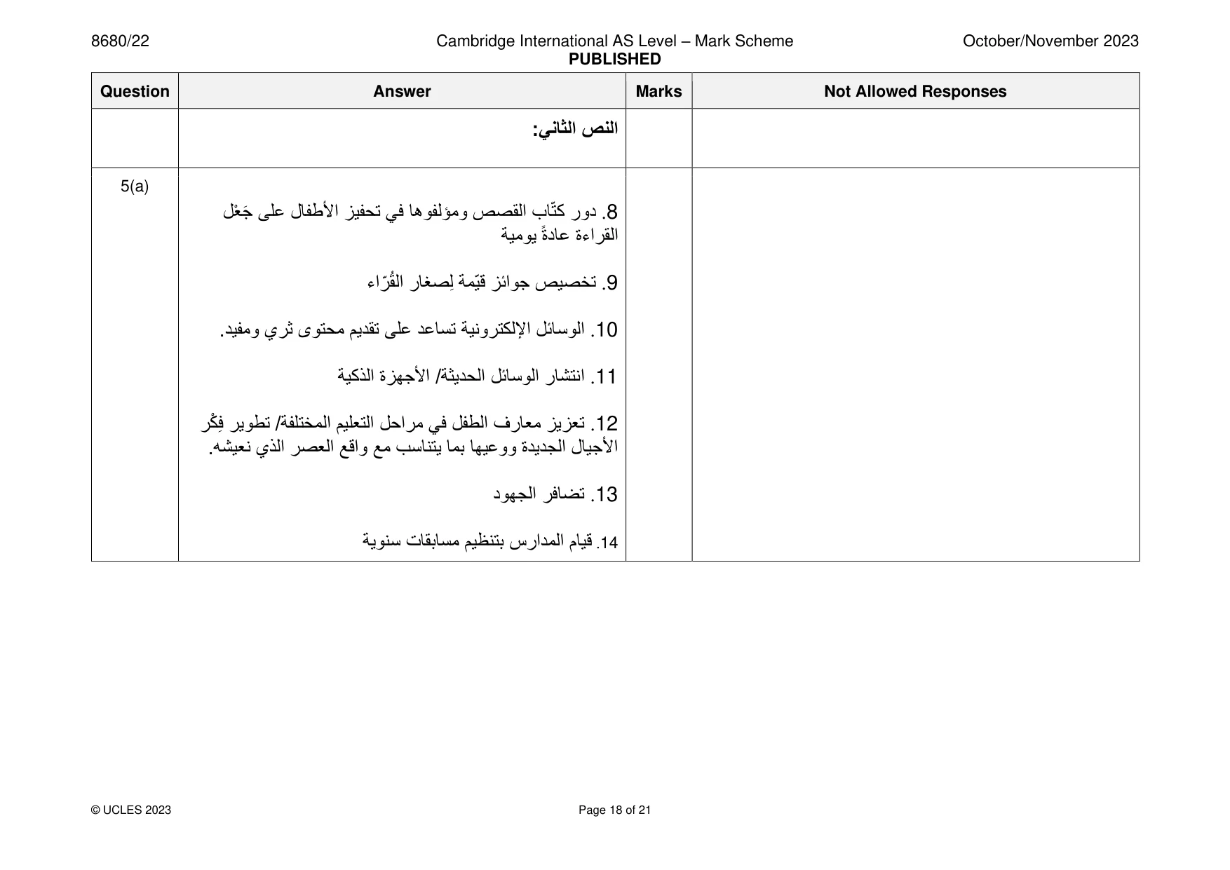 Mark scheme, page 18 of 21