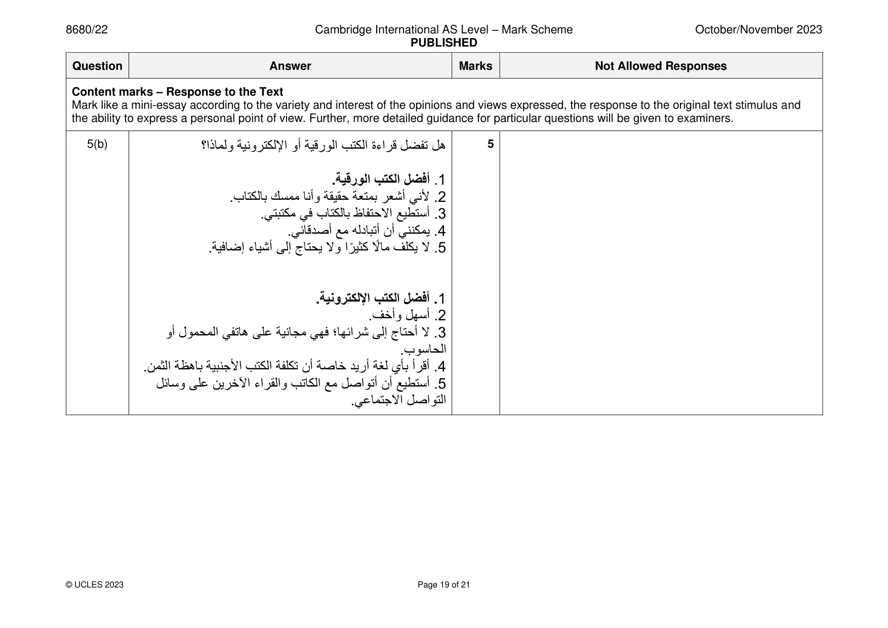 Mark scheme, page 19 of 21