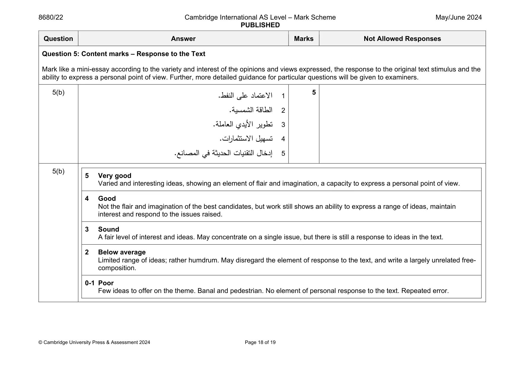 Mark scheme, page 18 of 19