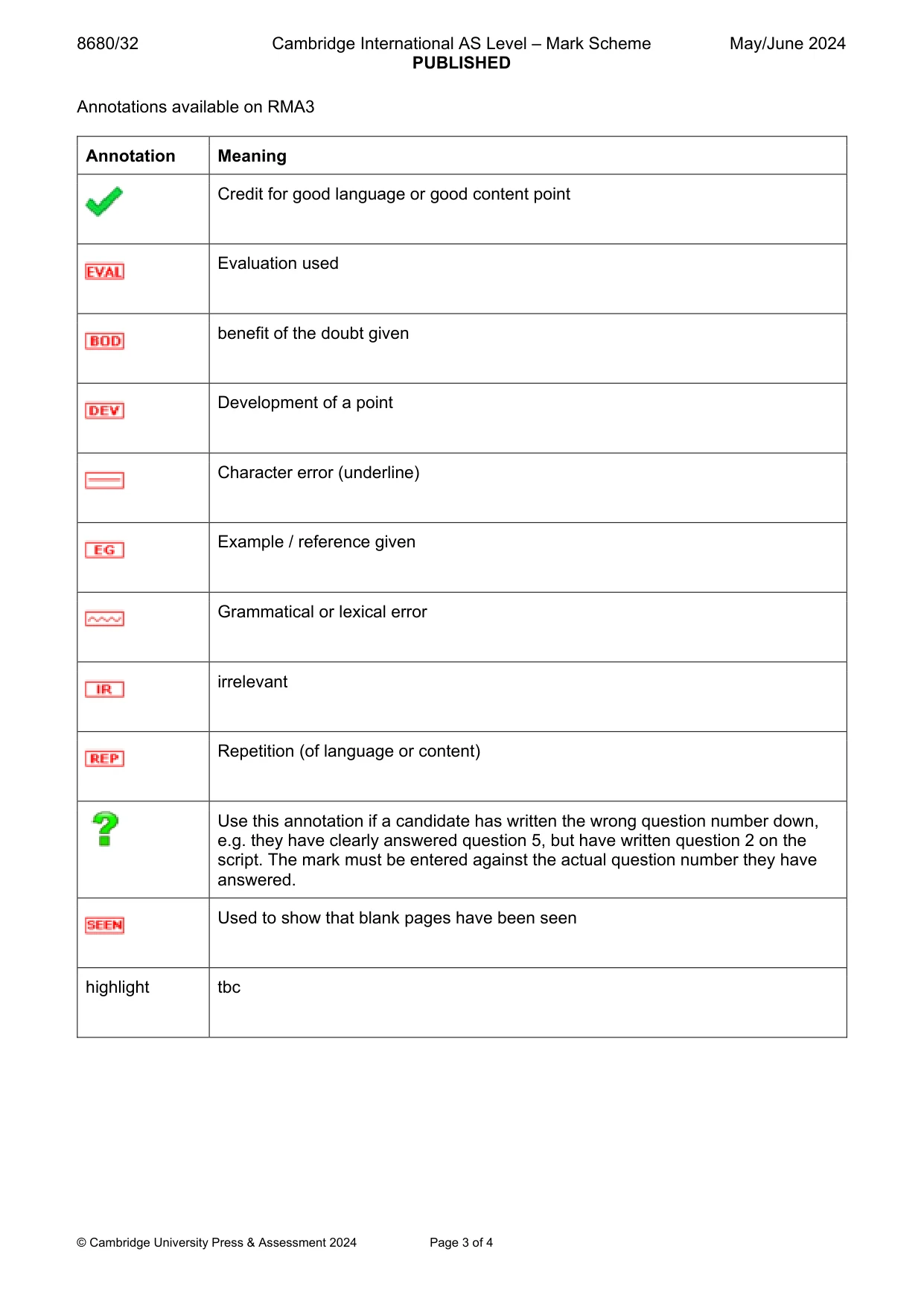 Mark scheme, page 3 of 4
