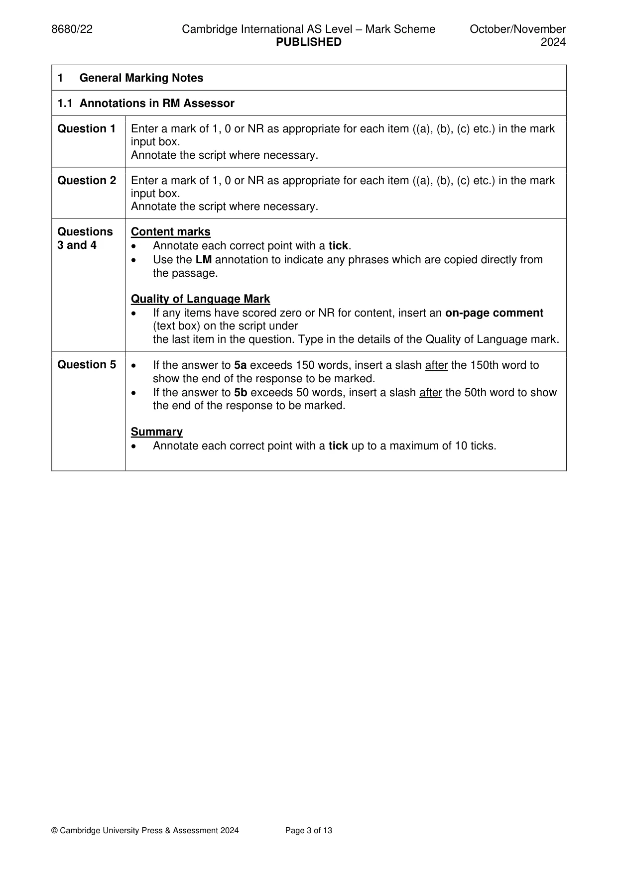 Mark scheme, page 3 of 13