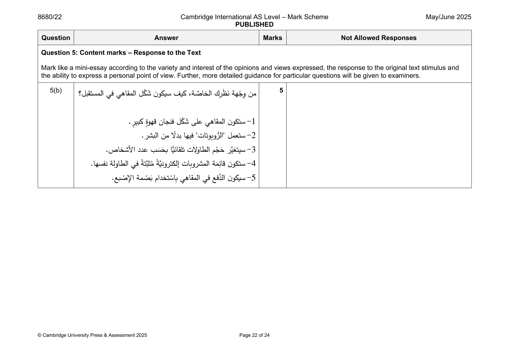 Mark scheme, page 22 of 24