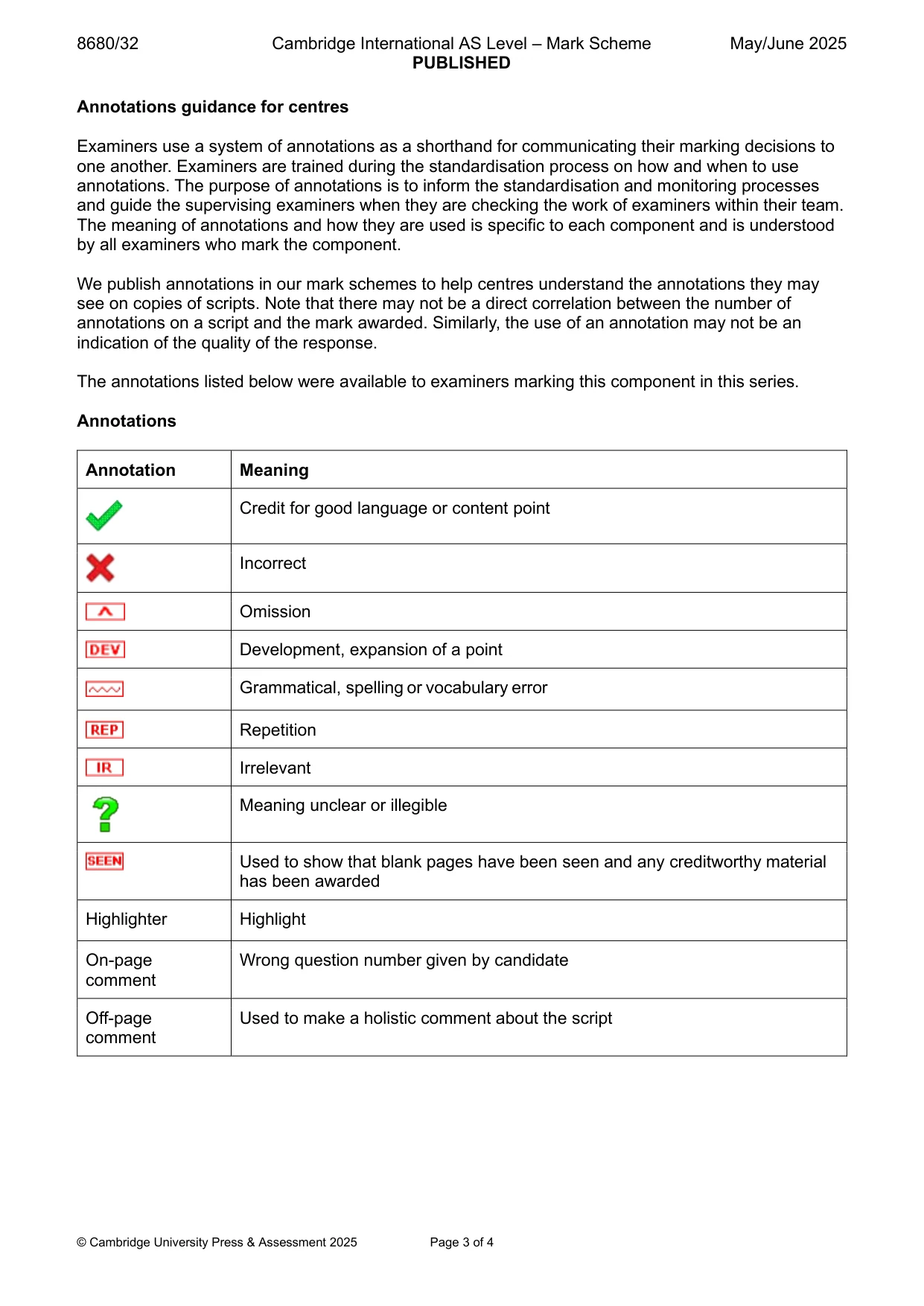Mark scheme, page 3 of 4
