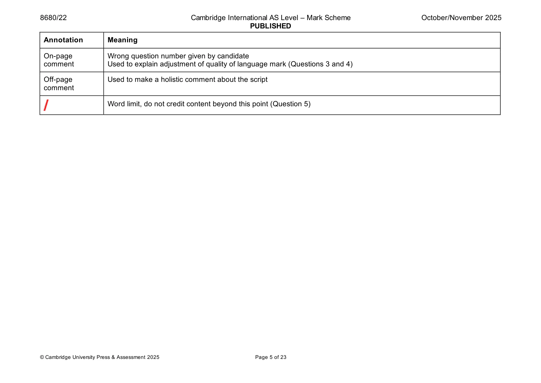 Mark scheme, page 5 of 23