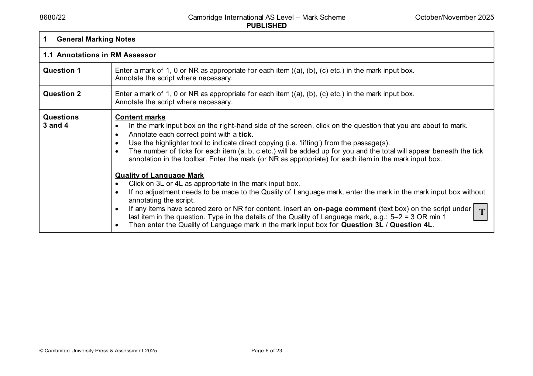 Mark scheme, page 6 of 23