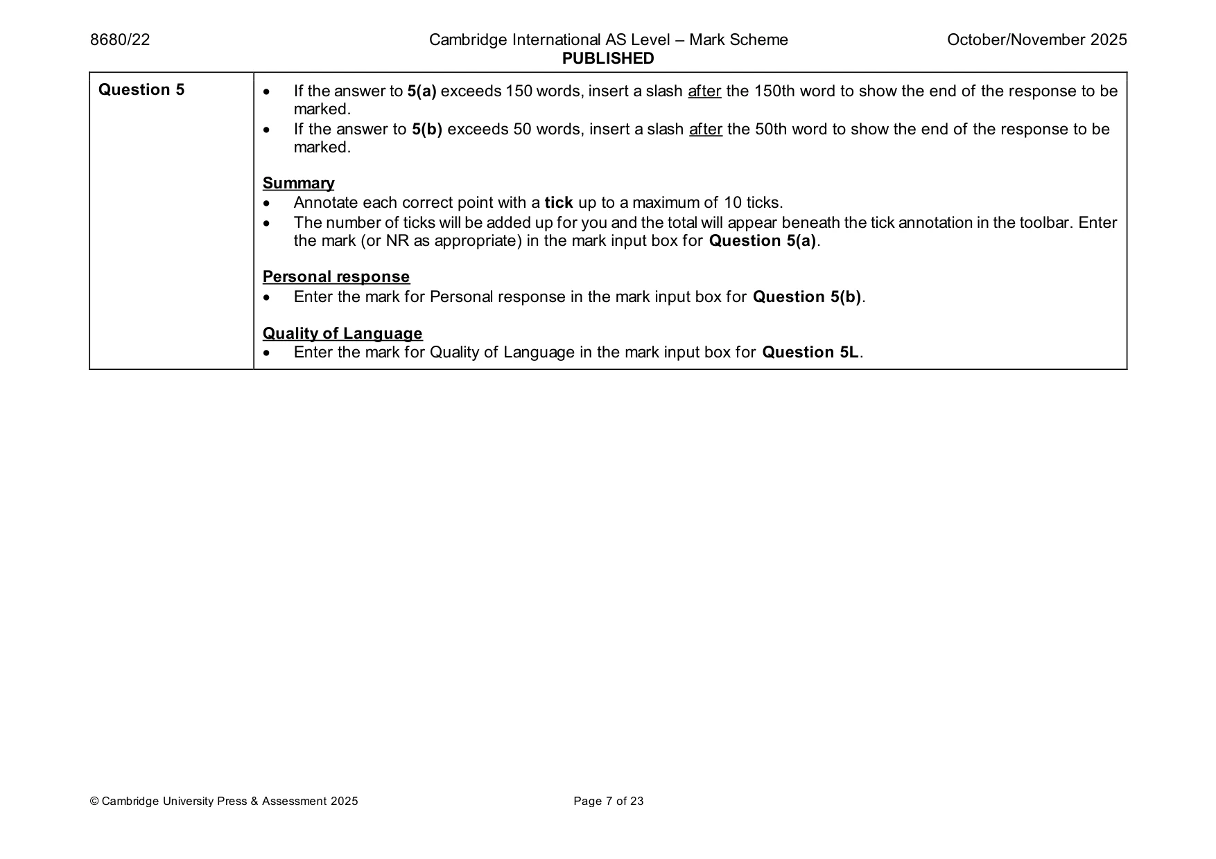 Mark scheme, page 7 of 23