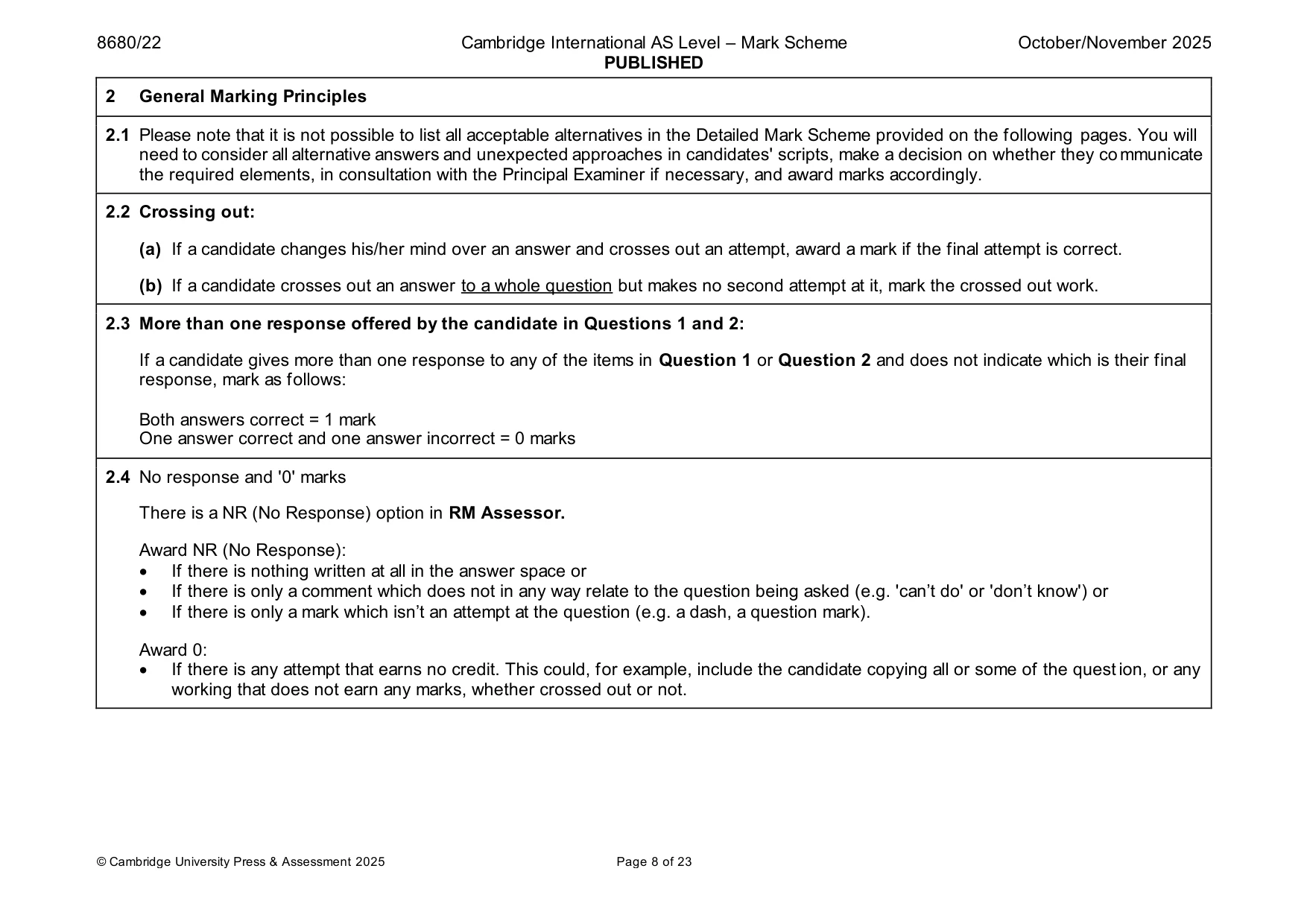Mark scheme, page 8 of 23