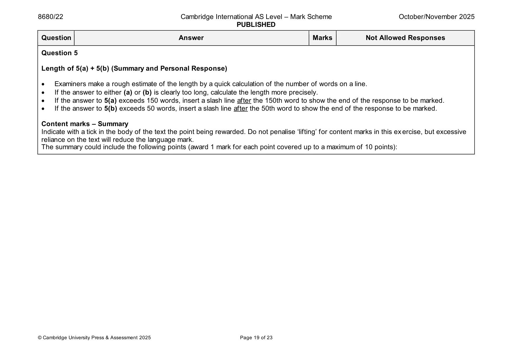 Mark scheme, page 19 of 23