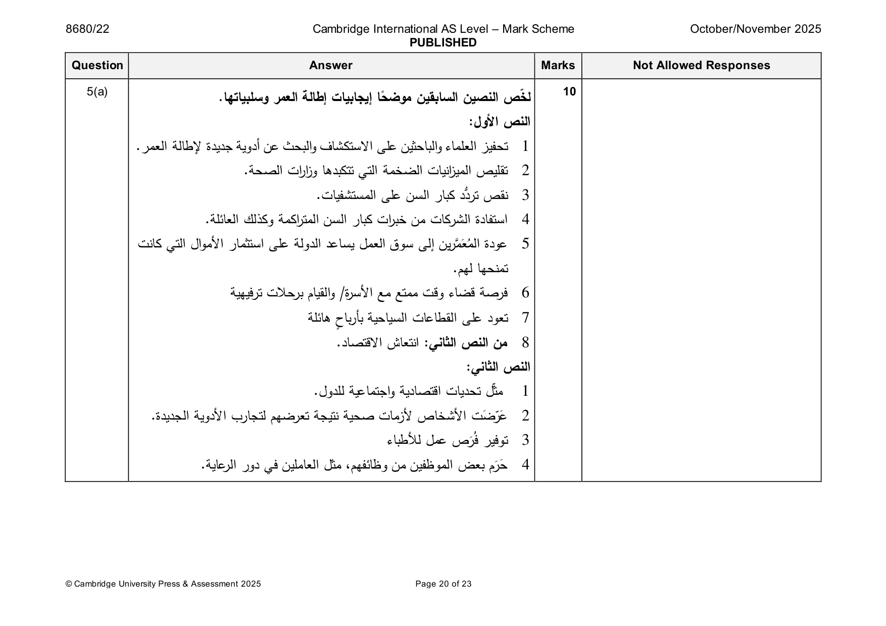 Mark scheme, page 20 of 23