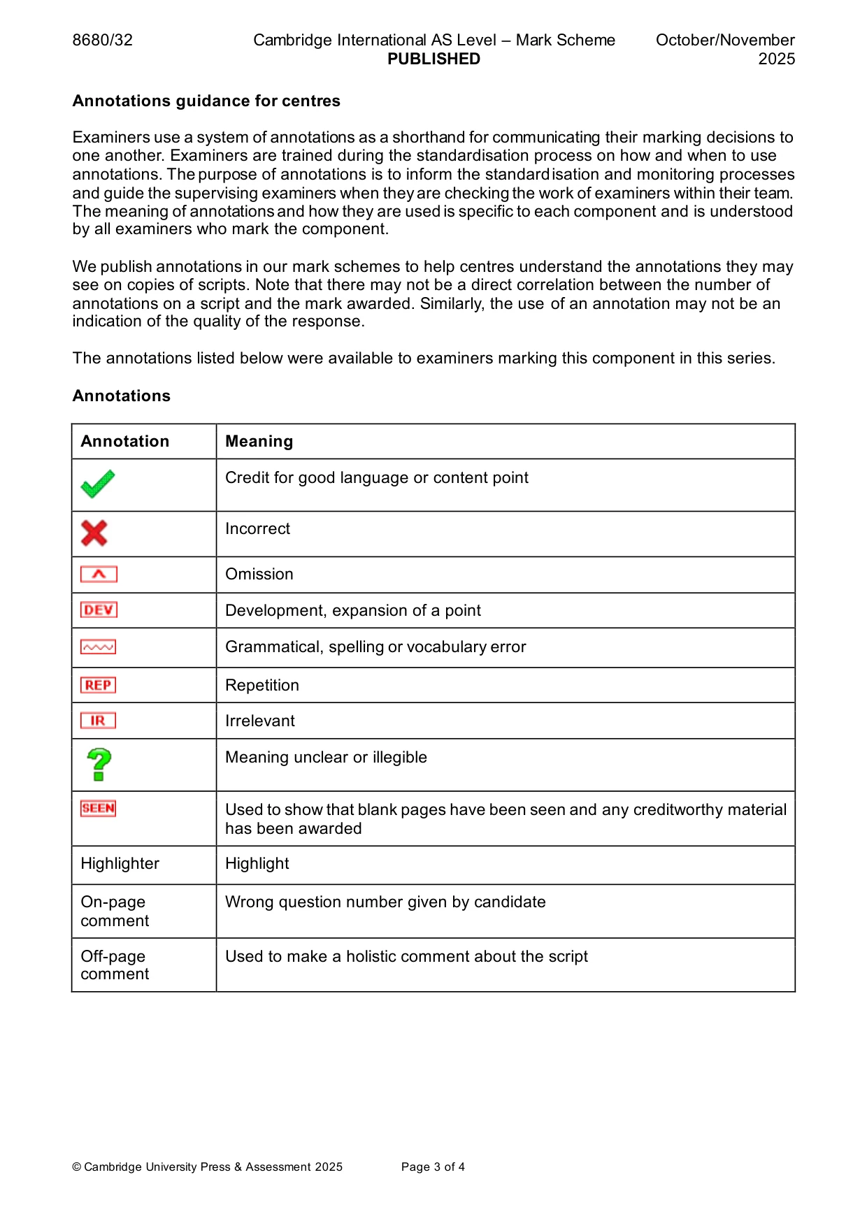 Mark scheme, page 3 of 4