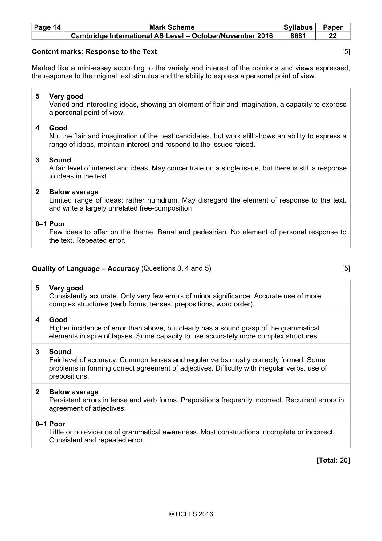 Mark scheme, page 14 of 14