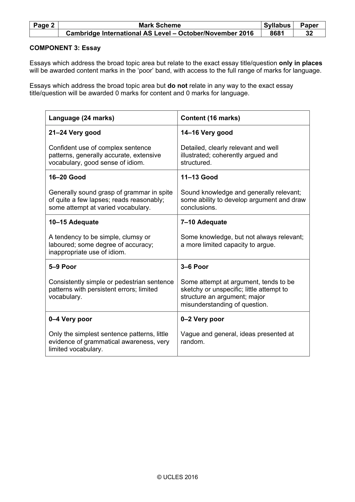 Mark scheme, page 2 of 2