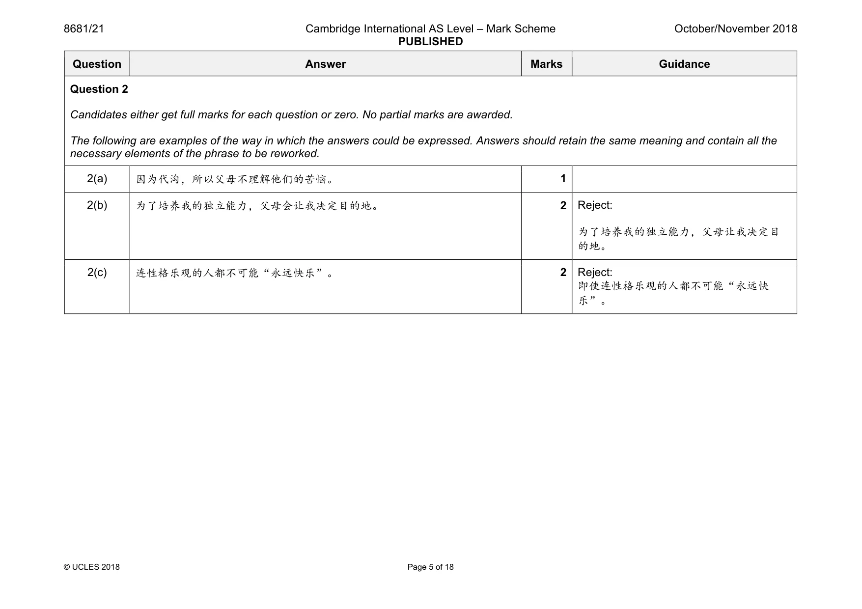 Mark scheme, page 5 of 18