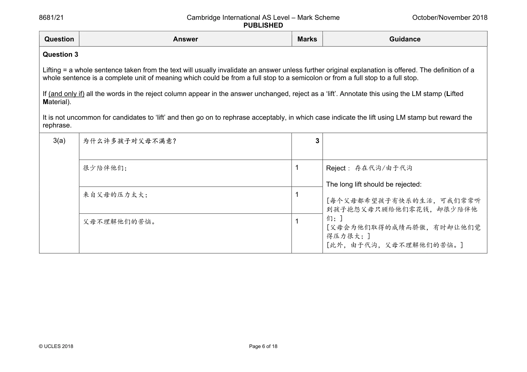 Mark scheme, page 6 of 18
