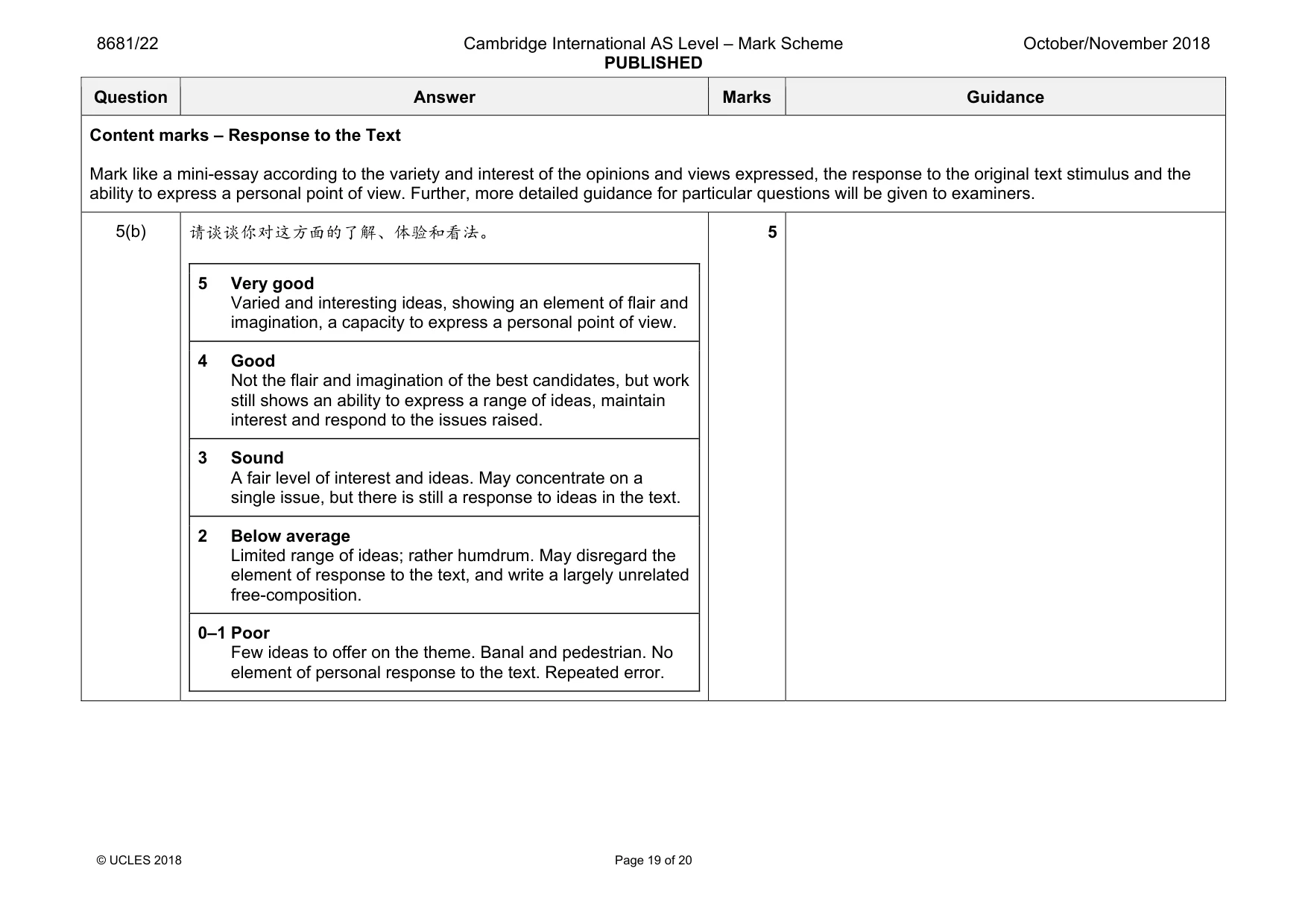 Mark scheme, page 19 of 20