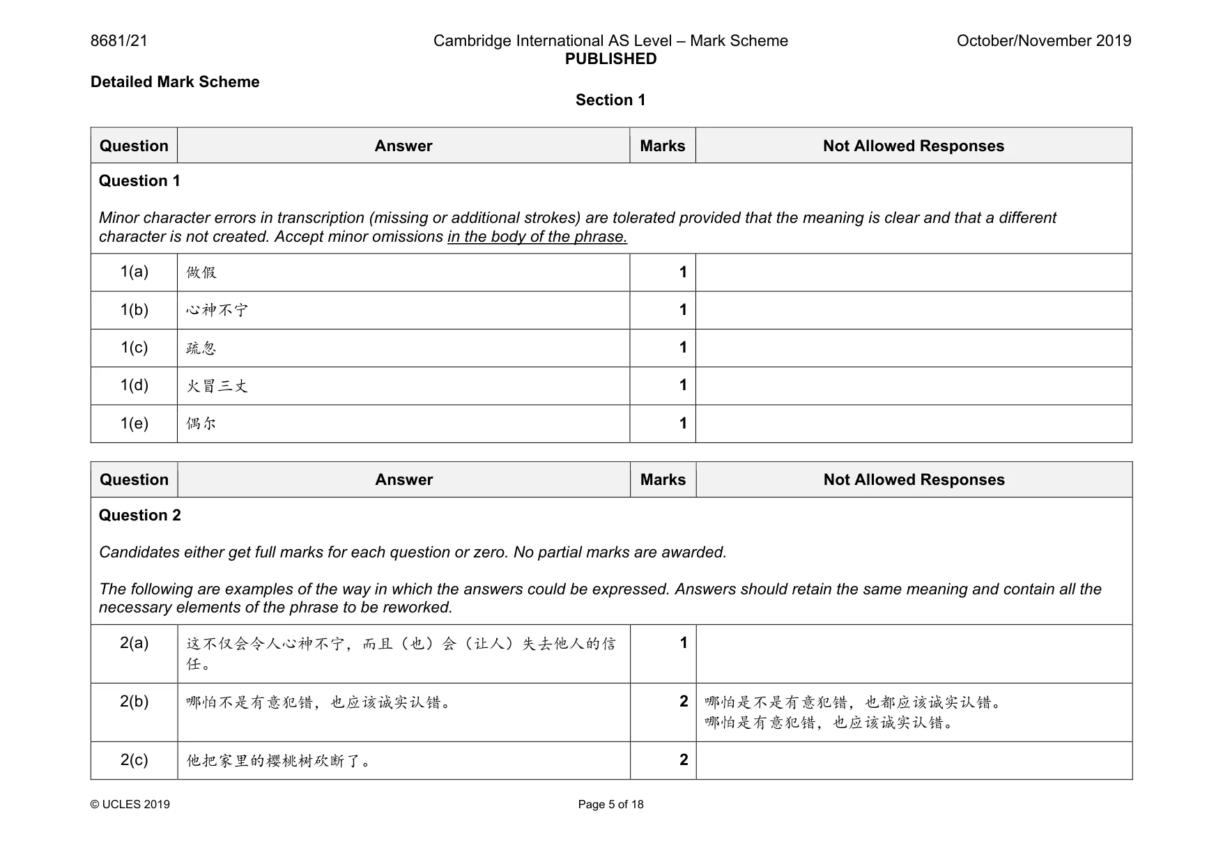 Mark scheme, page 5 of 18